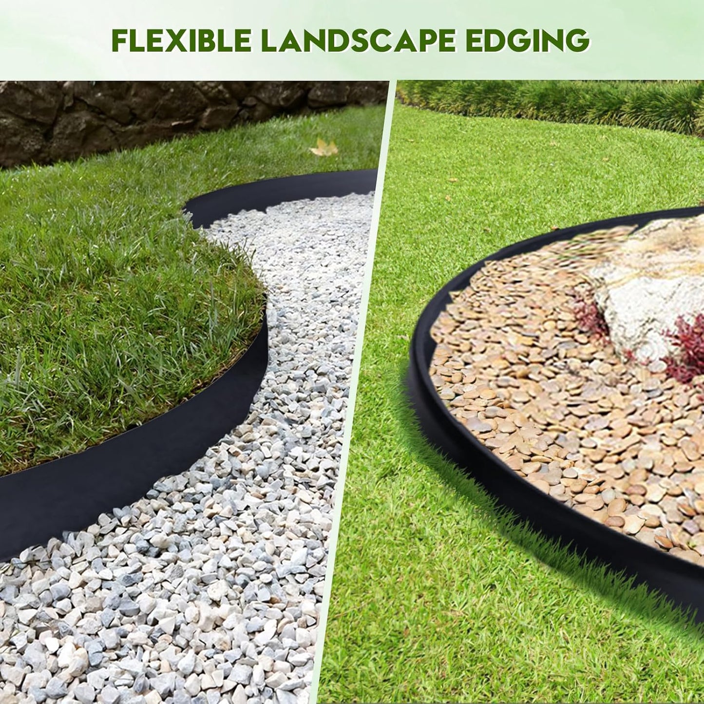 No Dig Landscape Edging 4" x 98.4FT Kit, Plastic Edging for Landscaping with 100 Spikes for Garden, Lawn, Flower Beds and Yard