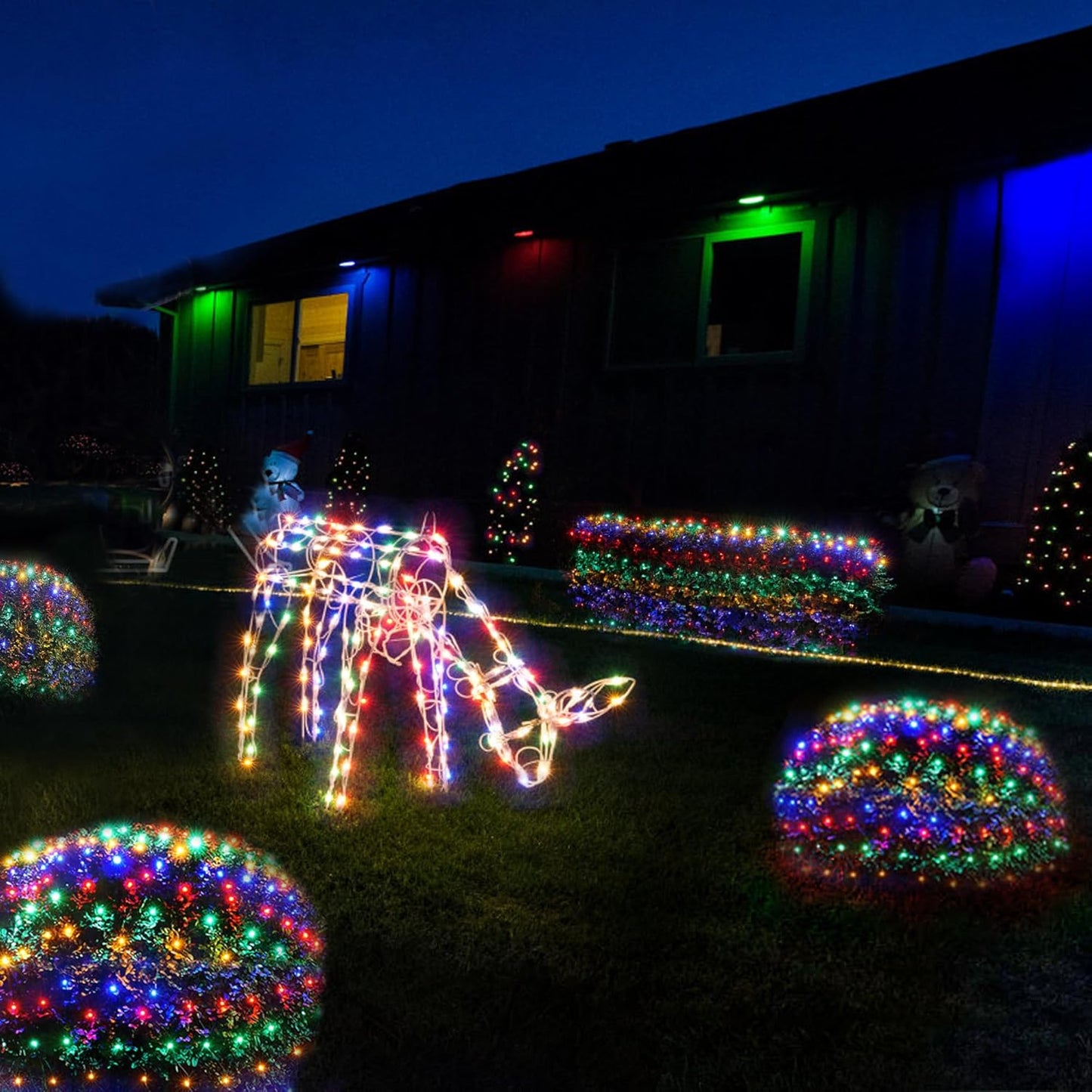 WBao Solar Christmas Lights Outdoor 200LED F8 Big Bulbs, 8.4ft x 5.2ft Christmas Net Lights with Remote Control, 8 Modes, Timer, Waterproof for Lawn, Bushes Outdoor Christmas Decorations, Multicolor