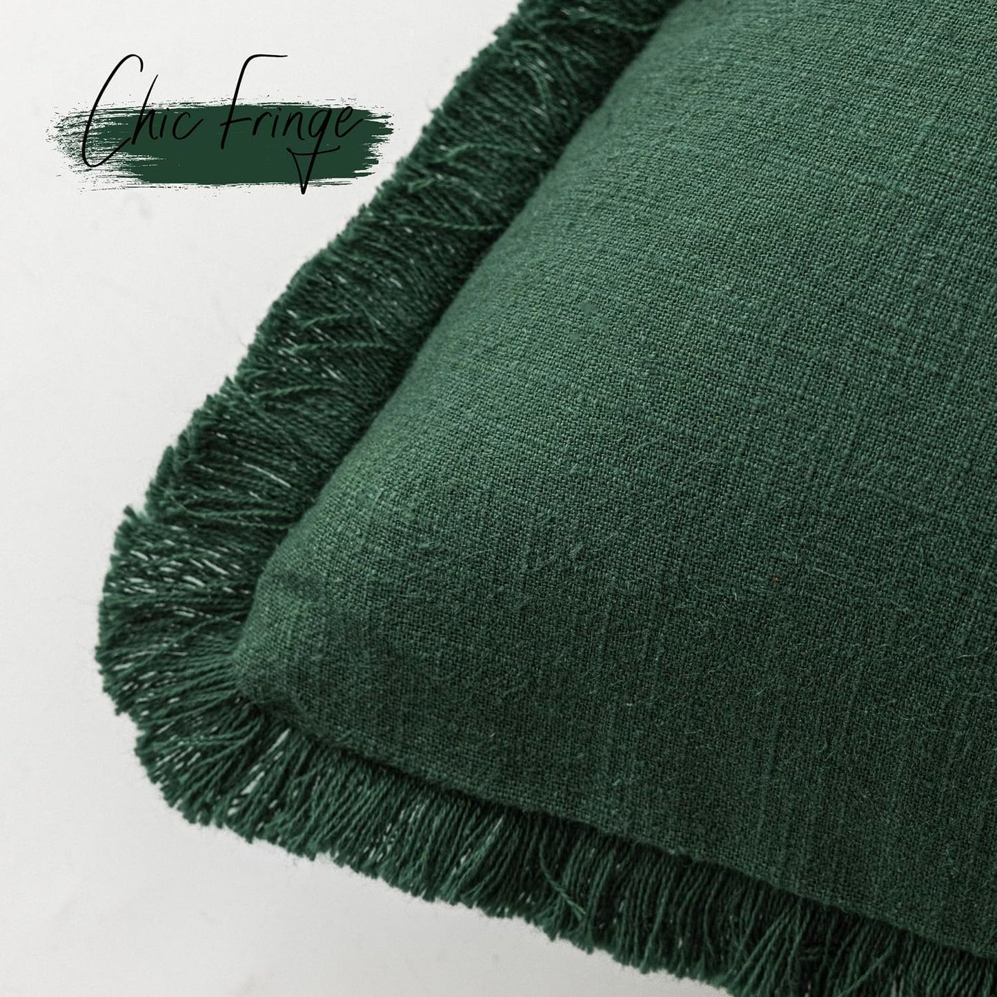Foindtower Set of 2 Decorative Linen Fringe Throw Pillow Covers Cozy Boho Farmhouse Cushion Cover with Tassels Soft Accent Pillowcase for Couch Sofa Bed Living Room Home Decor, 20×20 Inch, Pine Green