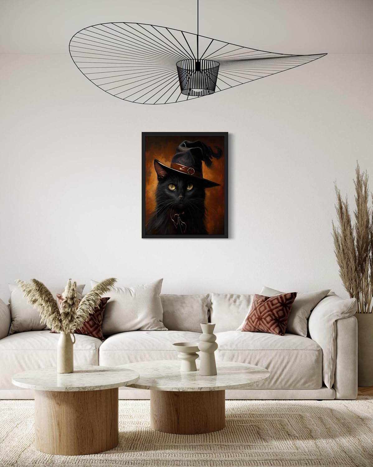 Witch Cat Poster Art Print, Halloween Scary Vintage Wall Art Academia Spooky Painting Decoration for Horror Prints, Gothic Posters Bedroom Decor 89 (Witch Cat, 8 x 10 inches, Unframed)