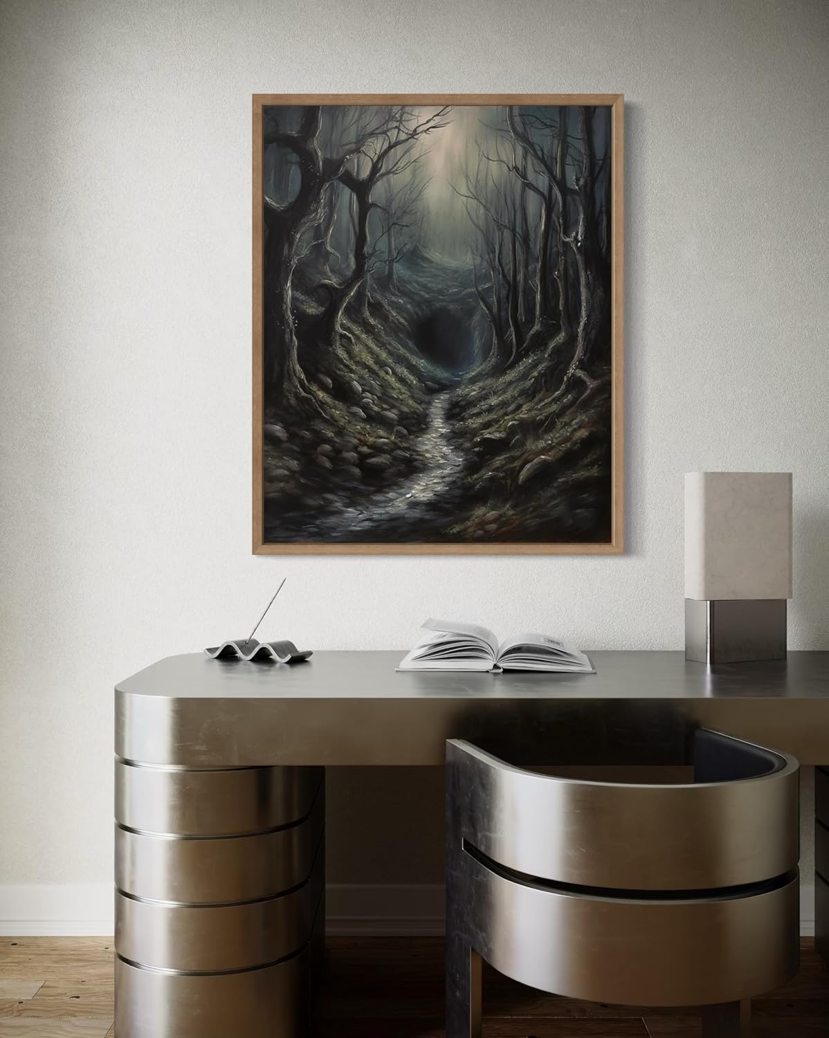 Dark Tunnel Poster Art Print, Halloween Scary Vintage Wall Art Academia Spooky Painting Decoration for Horror Prints, Gothic Posters Bedroom Decor 89 (Dark Tunnel, 16 x 20 inches, Wood Frame)