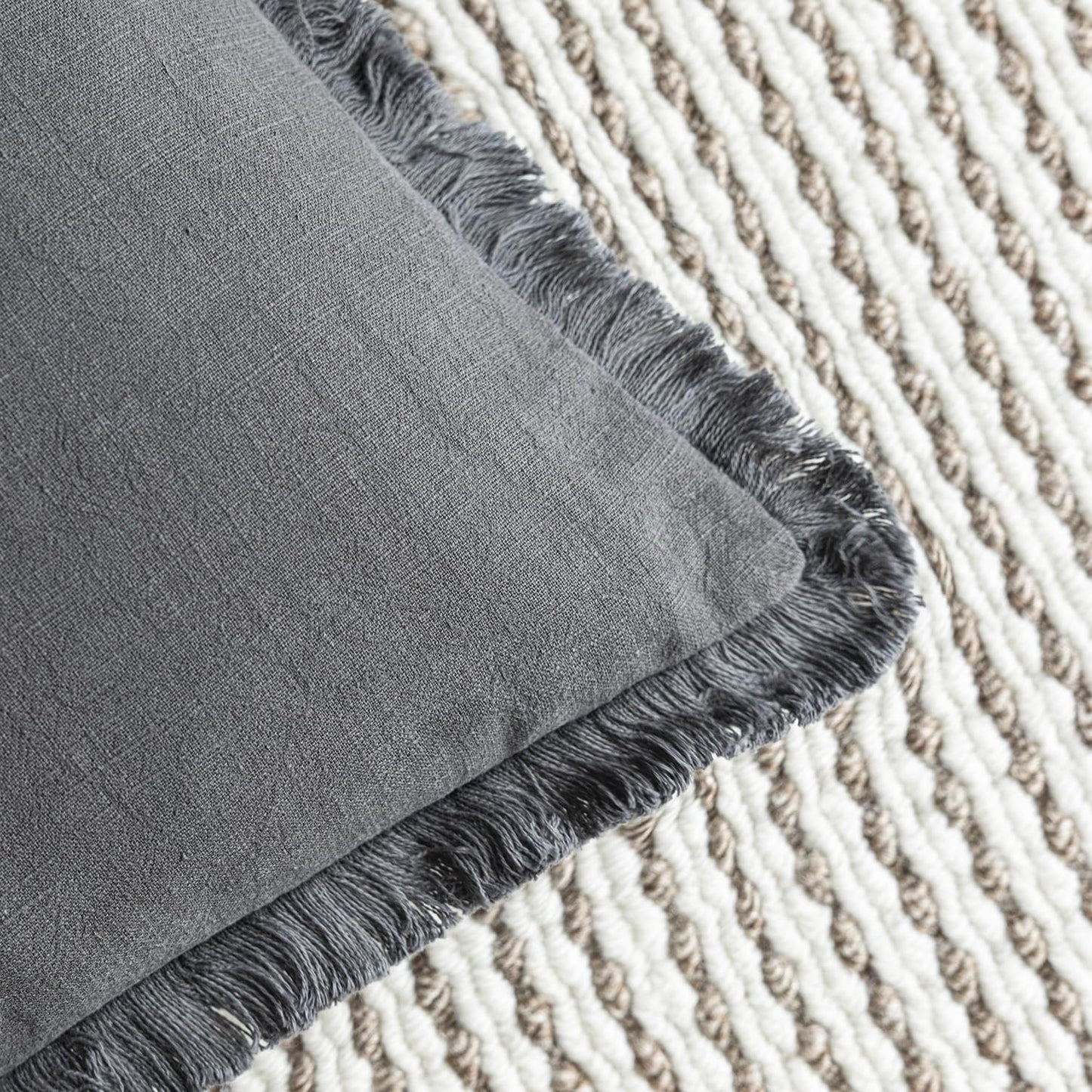 Foindtower Set of 2 Decorative Linen Fringe Throw Pillow Covers Cozy Boho Farmhouse Cushion Cover with Tassels Soft Accent Pillowcase for Couch Chair Sofa Bed Living Room Home Decor,18×18 Inch,Gray