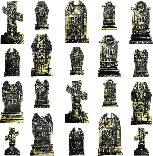 20Pcs Halloween Mini Tombstones Figurines, Plastic Miniature Tombstones Set Mini Gravestones Halloween Decorations for Miniature Graveyard Scene Haunted House DIY Crafts