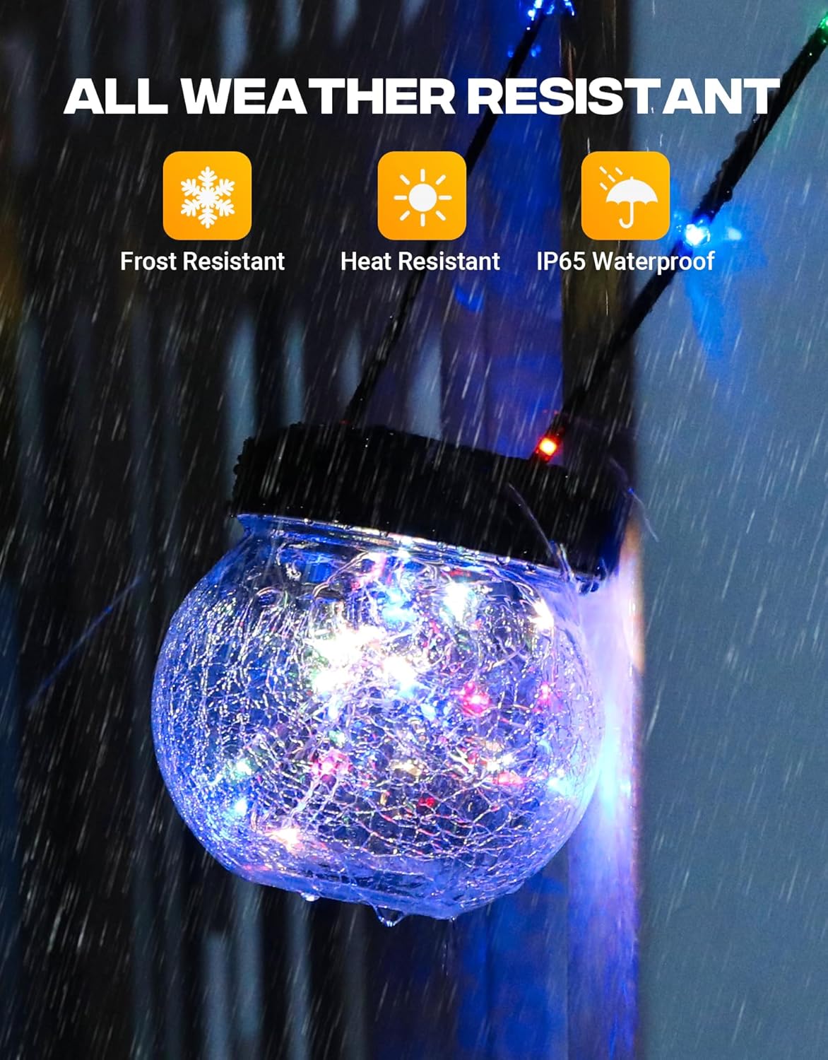 PARTPHONER Solar Lantern Solar Lights Outdoor Waterproof 2-Pack, Solar Powered Hanging Lights Cracked Glass Hanging Globes for Christmas Decoration, Shepherd Hook, Garden Tree Ornaments,Muiti-Color