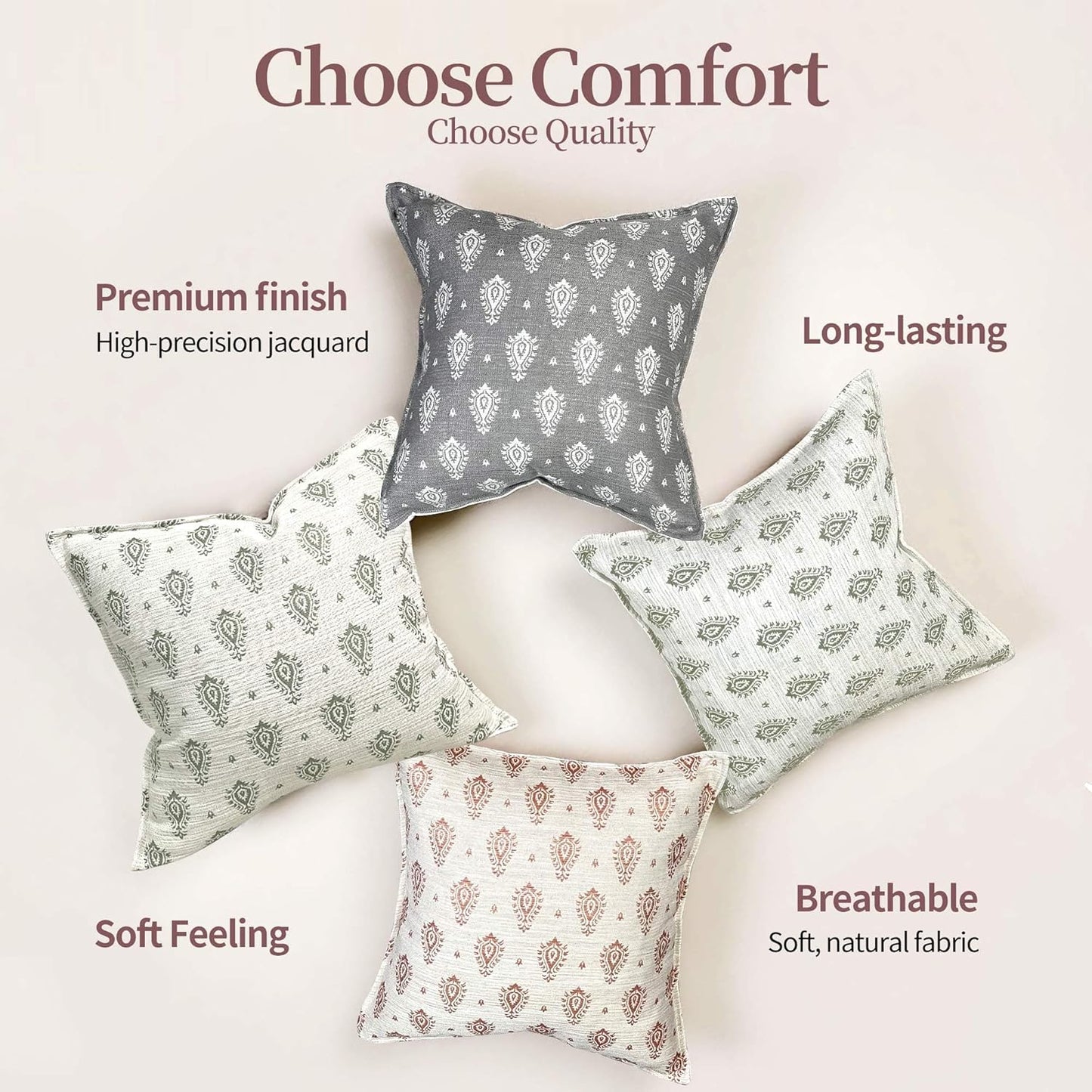 Floral Pillow Covers 20x20 Set of 2 Decorative Throw Pillow Covers Neutral Floral Paisley Farmhouse Pillow Covers for Sofa Couch Bed