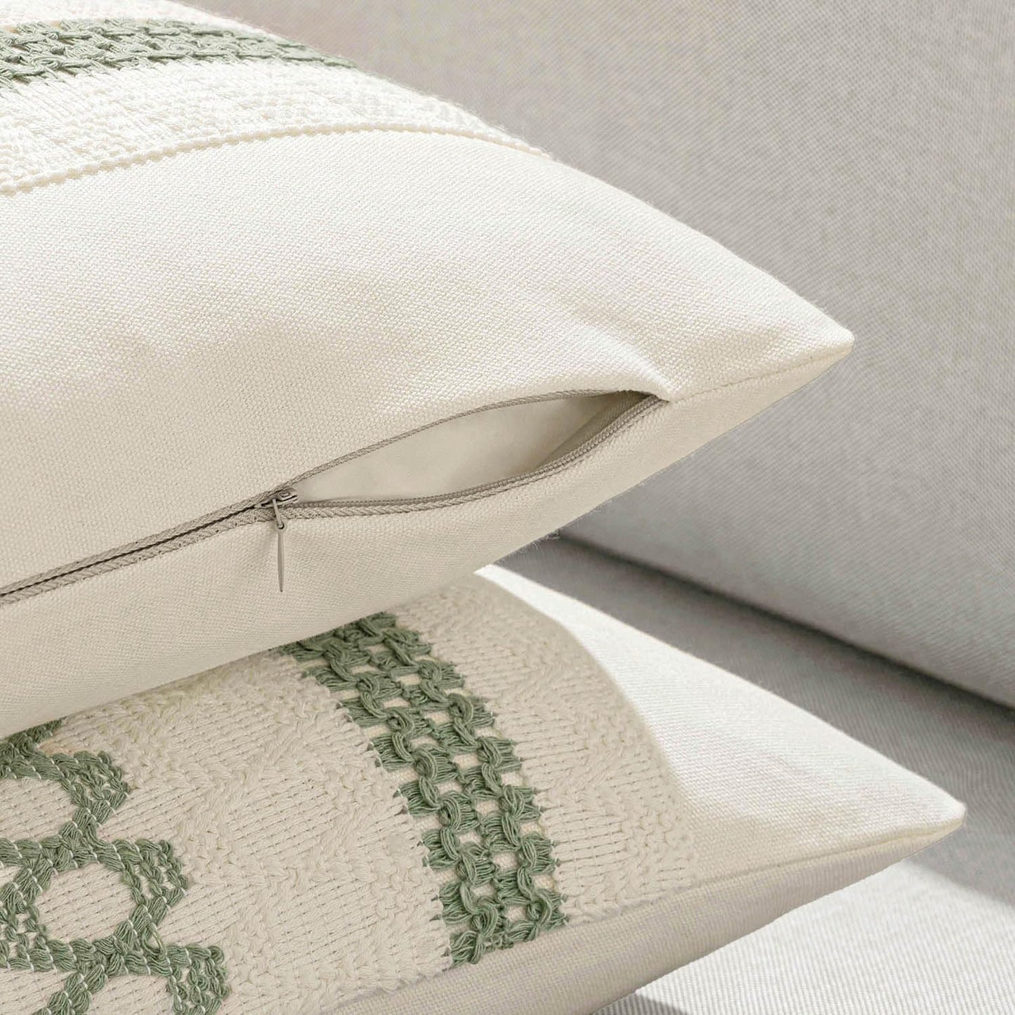 MIULEE Set of 2 Sage Green Boho Decorative Pillow Covers 16x16 Inch Farmhouse Rustic Couch Throw Pillows Modern Cotton Cushion Covers Retro Cute Macrame Woven Home Decor for Bed Sofa Chair