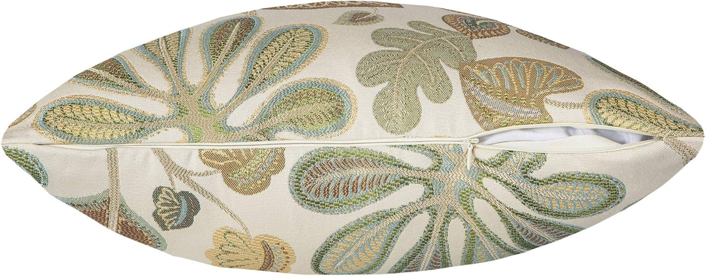 Set of 2 Jacquard Tropical Leaf Pattern Oblong Throw Pillow Covers Accent Pillowcase 12X20 Inches,Green Cream