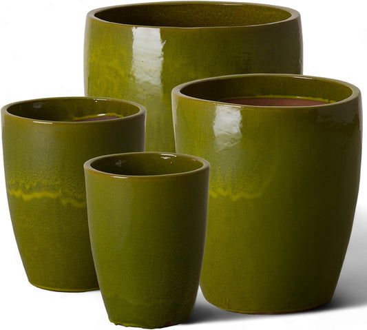 Emissary Home and Garden Bullet 12in., 14in., 15.5in., 21in. H Green Ceramic Round Planters with Drainage Hole (Set of 4)