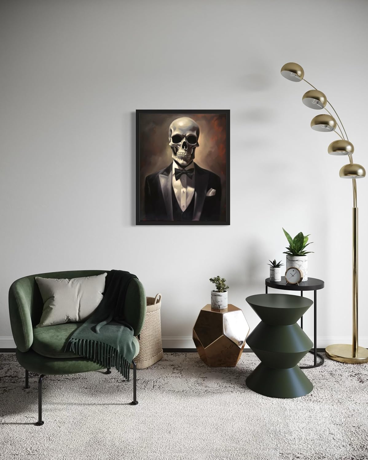Skull Portrait Poster Art Print, Halloween Scary Vintage Wall Art Academia Spooky Painting Decoration for Horror Prints, Gothic Posters Bedroom Decor 89 (Skull Portrait, 8 x 10 inches, Black Frame)