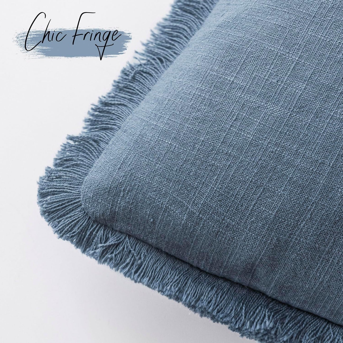 Foindtower Set of 2 Decorative Linen Fringe Lumbar Throw Pillow Covers Boho Farmhouse Cushion Cover with Tassels Soft Accent Pillowcase for Couch Sofa Bed Living Room Home Decor,12×20 Inch,Misty Blue