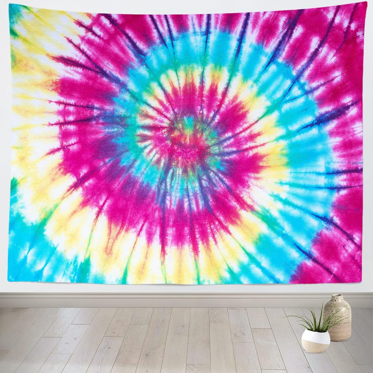 BELECO Tie Dye Tapestry Wall Hanging Fabric 92x70 Inch Colorful Spiral Tie Dye Tapestry Hippi 60s Themed Party Decorations Rainbow Tapestry Art Wall Decor for Bedroom Aesthetic Living Room Dorm
