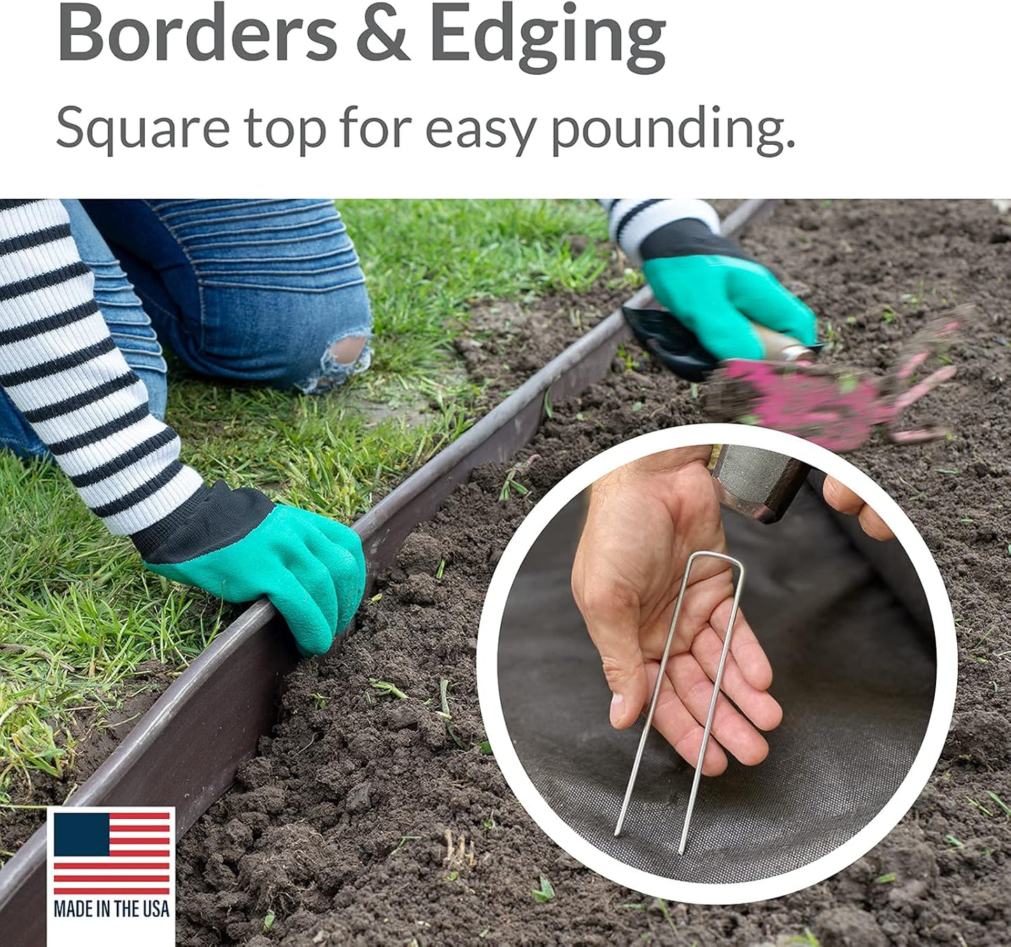 Pinnacle Mercantile 200 Pack Galvanized Garden Stakes Landscape Staples Extra Heavy Duty Sod Ground Anchors Anti Rust 6 inch Metal Pins 9 Gauge USA Made