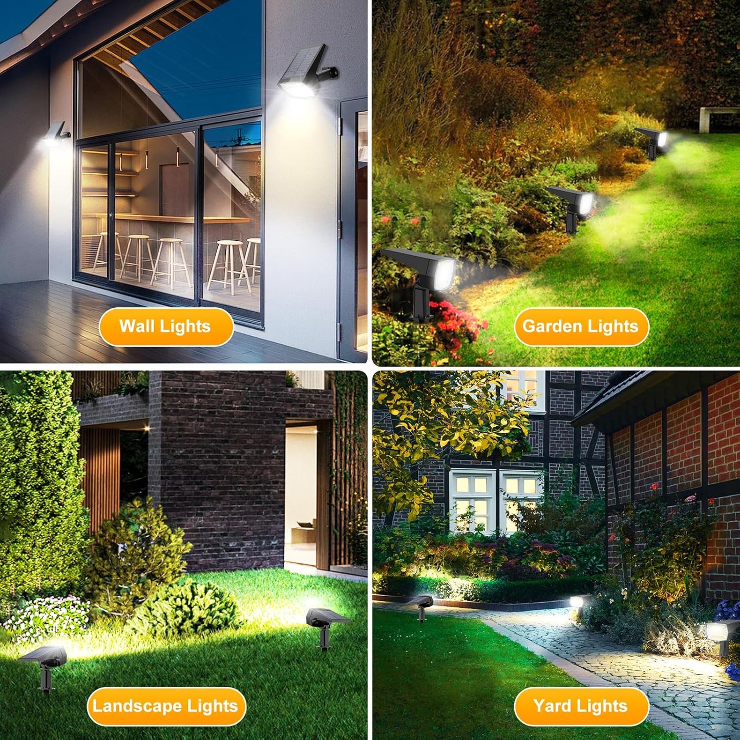 Fabrito 72 LEDs Solar Spot Lights Outdoor Waterproof, 3 Modes Landscape Spotlights, Dusk to Dawn Solar Powered Flood Wall Lights for Outside, Solar Garden Lights for Yard Porch 2 Pack (Cool White)