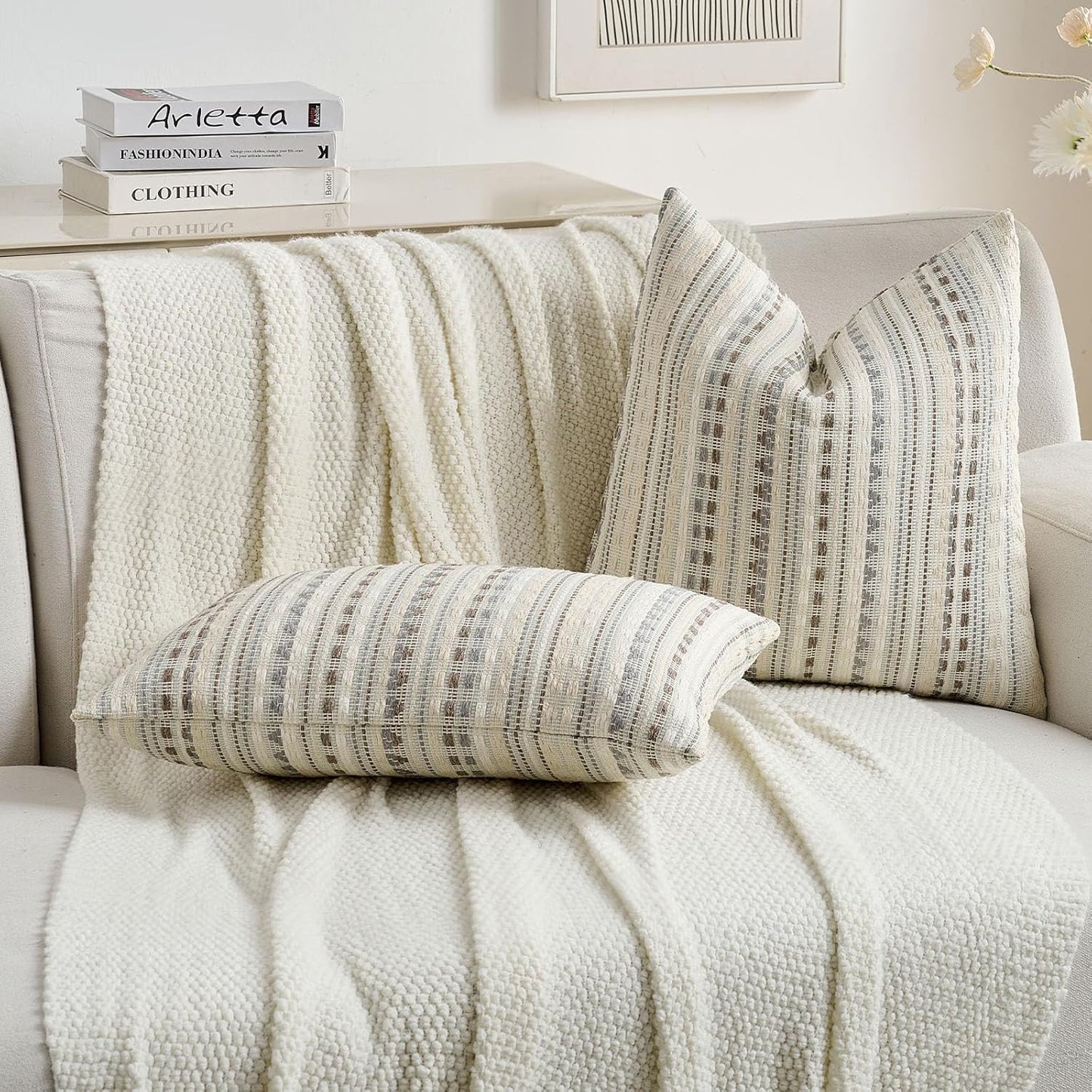 FUTEI Grey White Decorative Throw Pillow Covers 18x18 Inch Set of 2,Soft Cozy Chenille Jacquard Textured Cushion Case,Boho Home Decor for Couch Bed Living Room