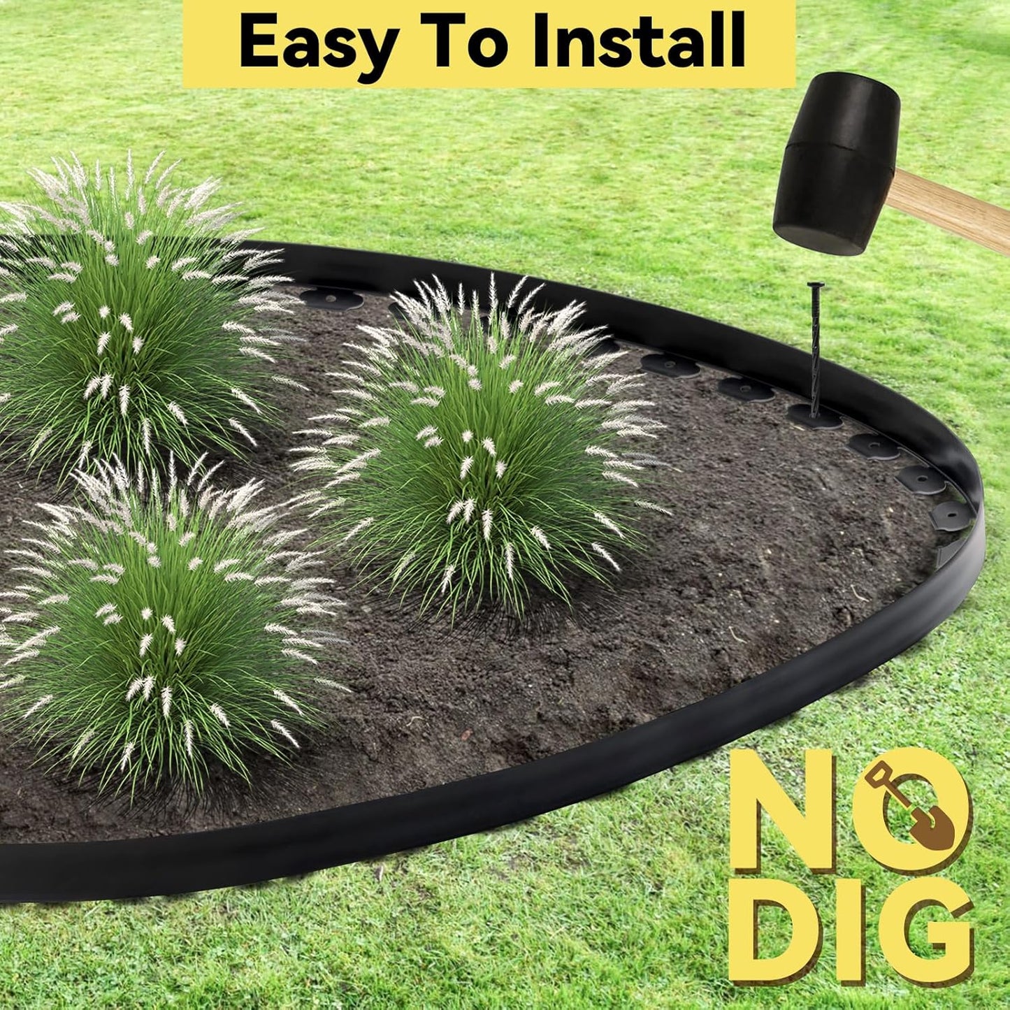 GOTGELIF No Dig Landscape Edging Border, 2'' Tall 40FT Garden Edging Kit with 60pcs Anchoring Stakes for Lawn, Flower Beds, Gardens and Yards (Black)