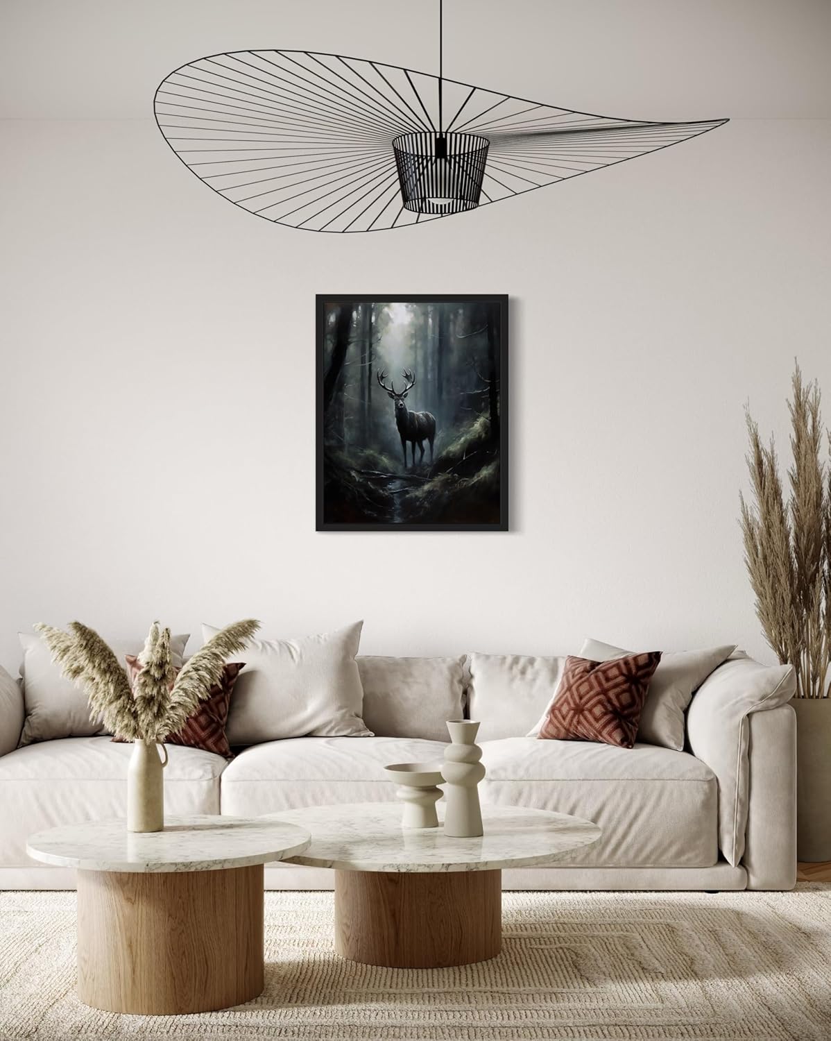 Deer in Forest Poster Art Print, Halloween Scary Vintage Wall Art Academia Spooky Painting Decoration for Horror Prints, Gothic Posters Bedroom Decor 89 (Deer in Forest, 16 x 20 inches, Black Frame)