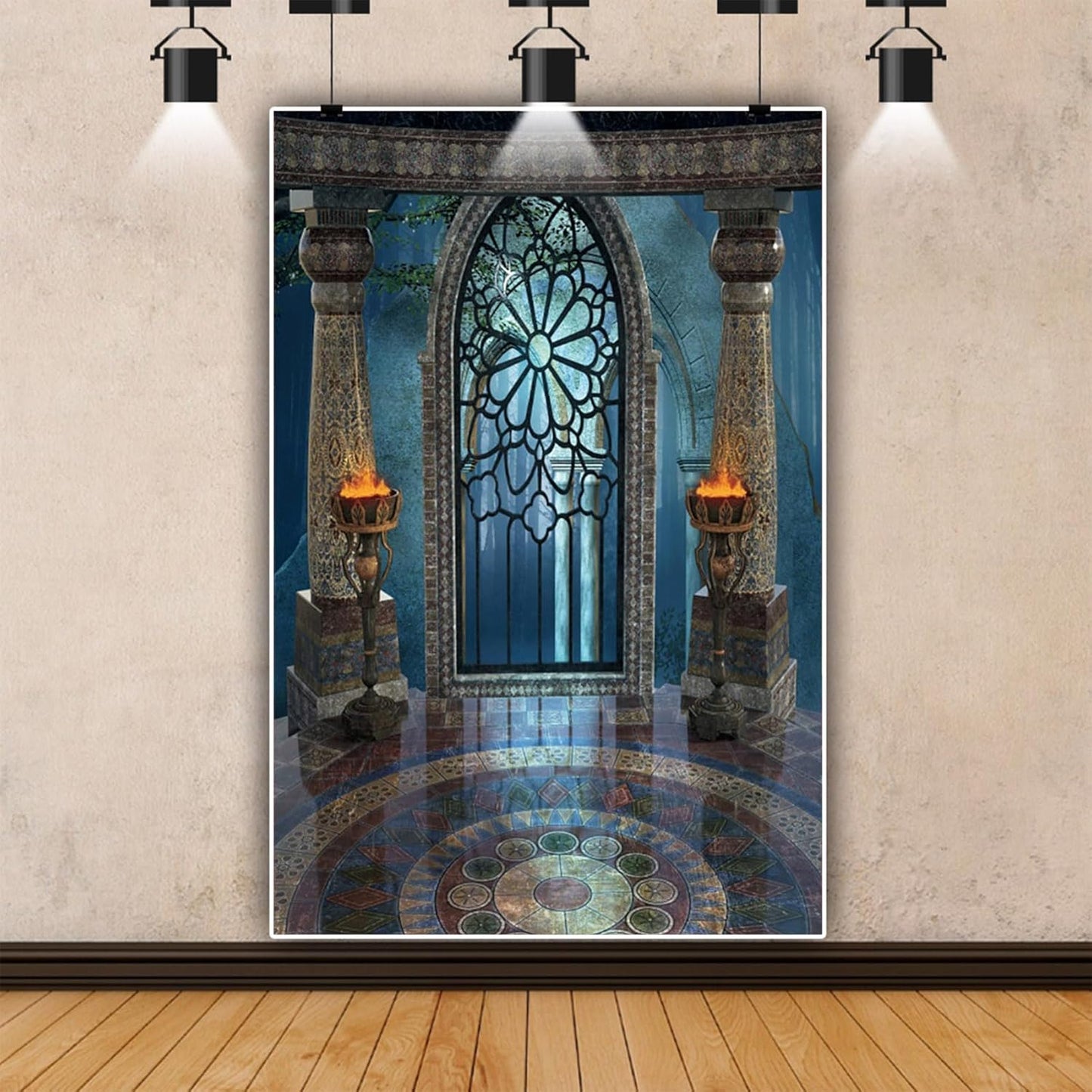 Renaiss 8x10ft Medieval Castle Backdrop for Photoshoot Portrait Pillar Torch Gothic Stone Tower Ancient Old Fortress Interior Photography Background Halloween Party Decor Wallpaper Photo Studio Props