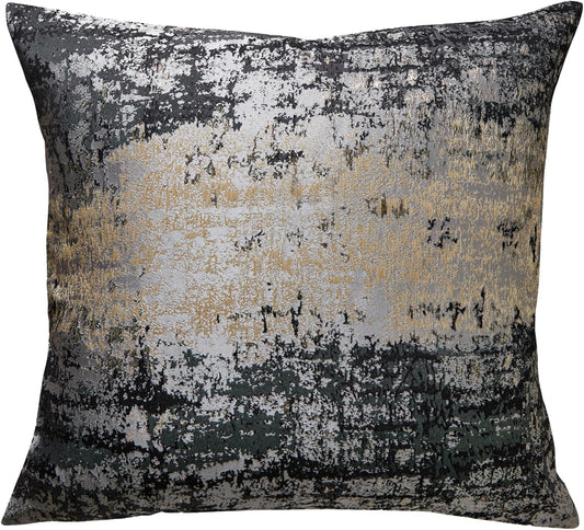 THE-TINOART Charcoal Gray & Black Pillow Cover 18x18 - Gold Embroidered Luxury Jacquard, Modern Reversible Throw Pillow Cover for Sofa/Bed, Velvet Backing