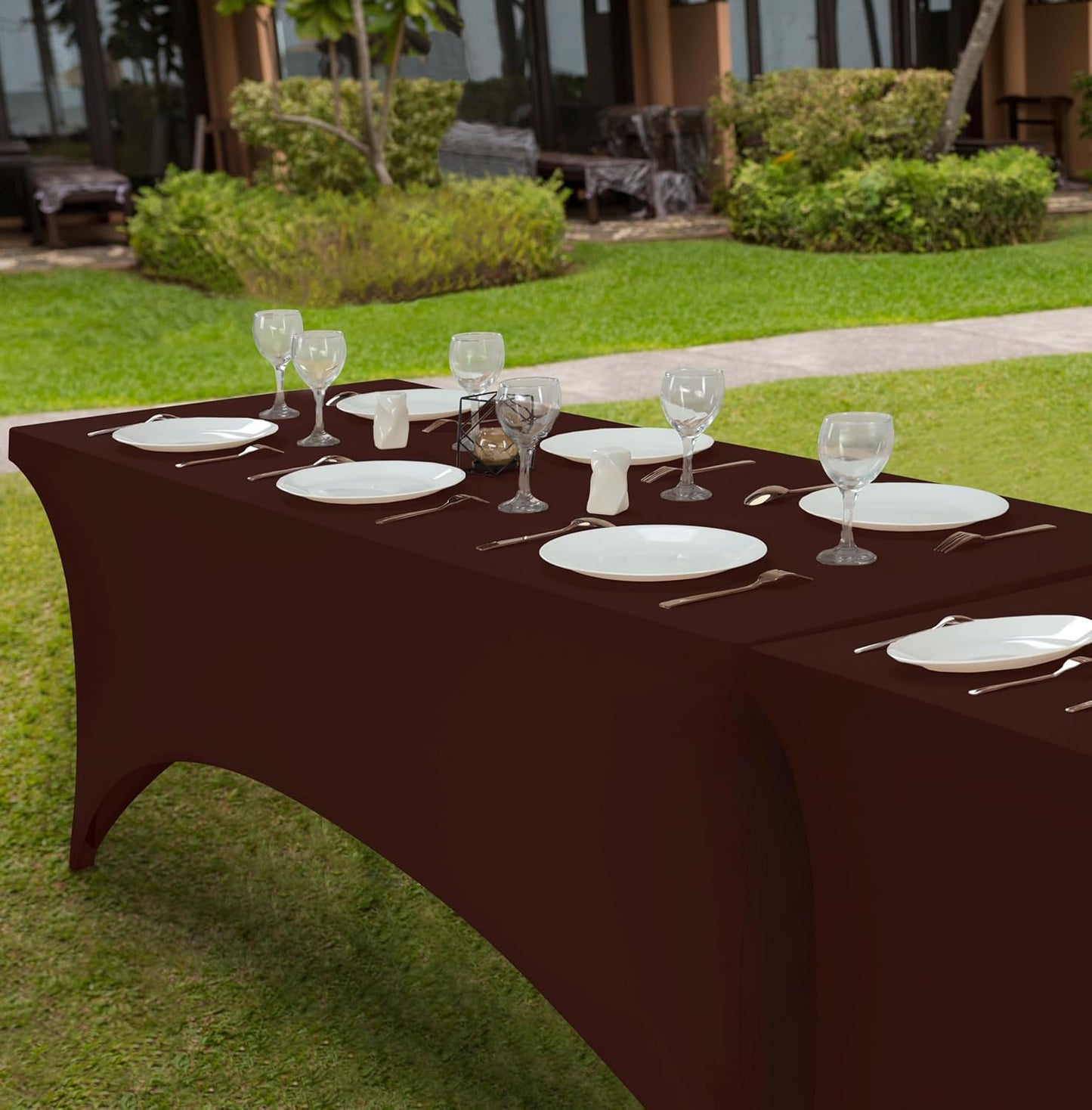 Utopia Kitchen 6FT Spandex Tablecloth [1 Pack, Light Coffee] 200 GSM Stretch, Fitted, Washable and Wrinkle Resistant Table Cloth Rectangle Cover for Trade Shows, Wedding, Parties [72Lx30Wx30H Inch]