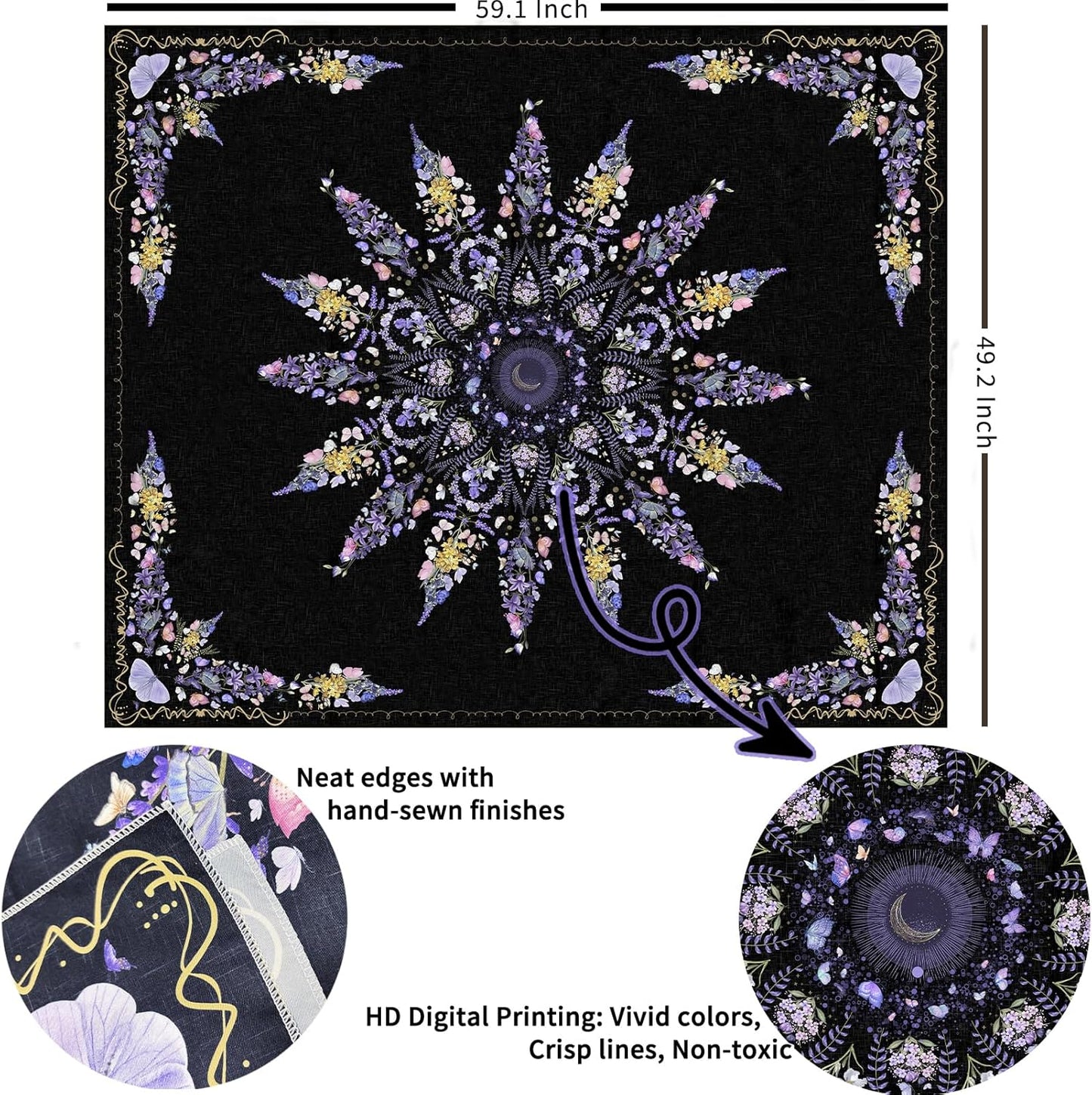 Damanse Floral Tapestry Wall Hanging Cute,Boho Wall Tapestry for Bedroom Aesthetic,Mandala Living Room Decor for Teen Girls (Purple, 49.20" x 59.10")