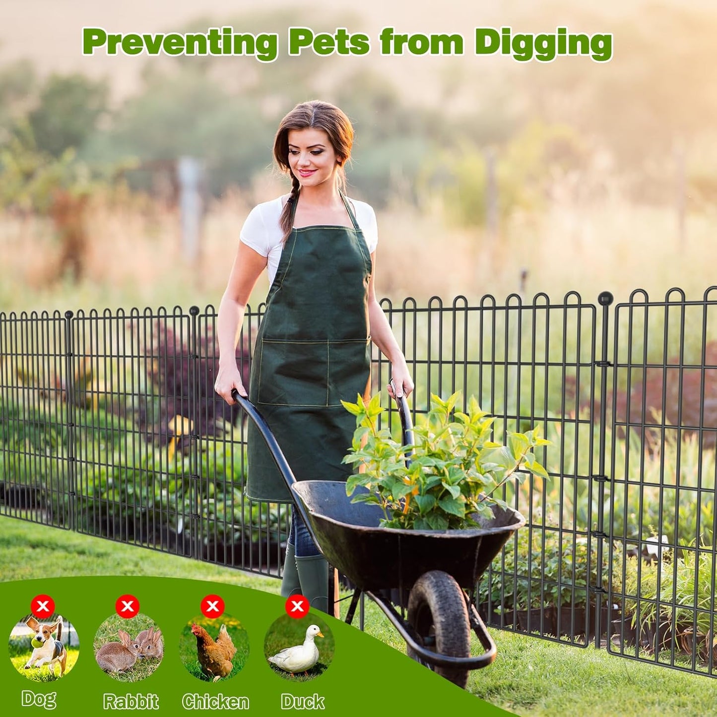10 Panels No Dig Decorative Garden Fence for Yard, 32 in(H) X 23.6 ft(L) Animal Barrier Fencing for Outdoor Dog, Metal Portable Garden Fences for Borders, Pets, Landscape, Temporary Fence