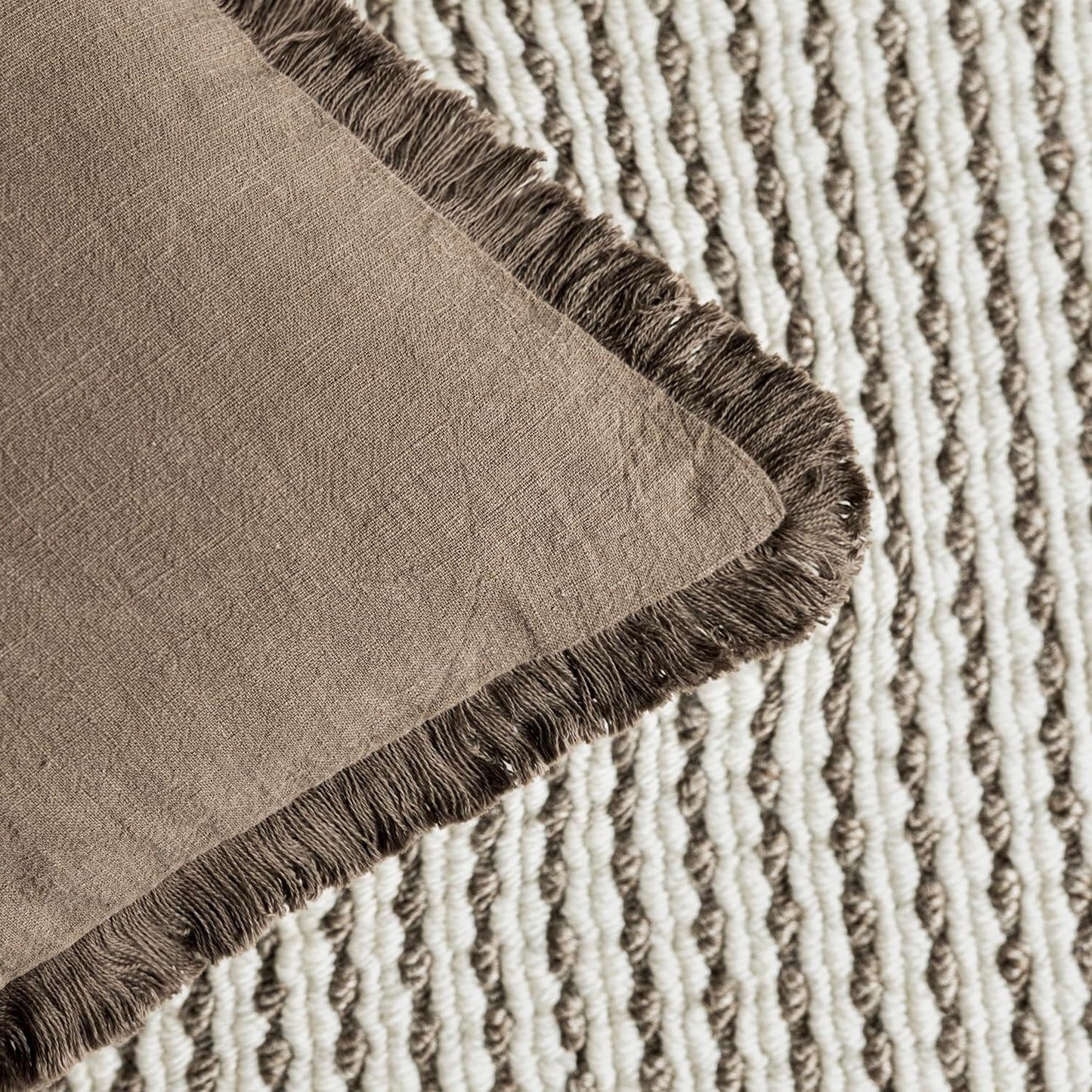 Foindtower Set of 2 Decorative Linen Fringe Throw Pillow Covers Cozy Boho Farmhouse Cushion Cover with Tassels Soft Accent Pillowcase for Couch Sofa Bed Living Room Home Decor, 22×22 Inch, Light Brown