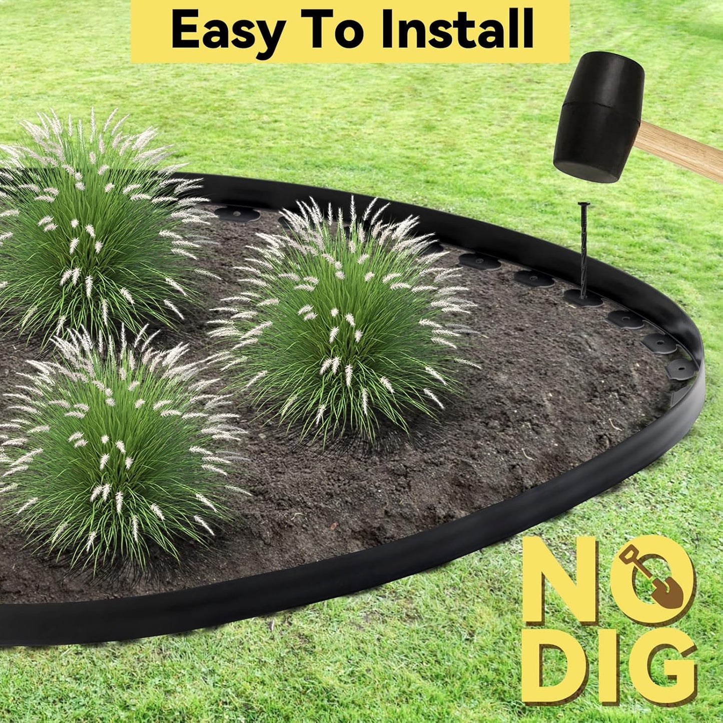 GOTGELIF Landscape Edging Border Kit No-Dig, 2'' x 100FT, Black Garden Edging with 120 Anchoring Stakes for Lawn, Flower Beds, and Yard Borders