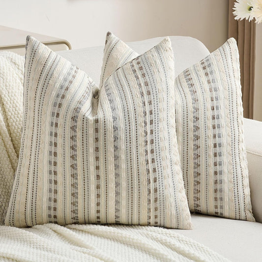 FUTEI Grey White Decorative Throw Pillow Covers 24x24 Inch Set of 2,Soft Cozy Chenille Jacquard Textured Euro Pillow Shams,Boho Home Decor for Couch Bed Living Room
