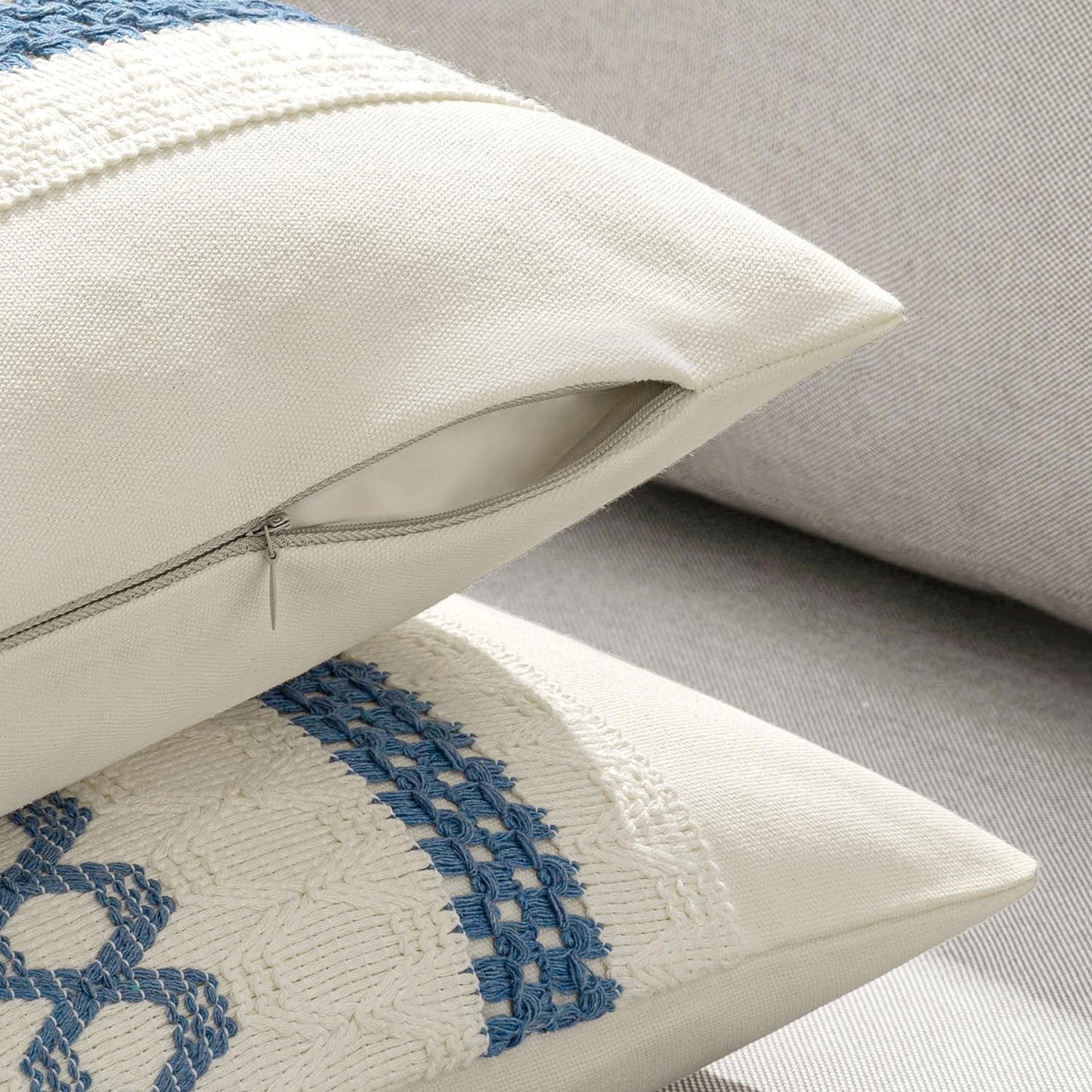 MIULEE Set of 2 Coastal Blue Boho Decorative Lumbar Pillow Covers 12x20 Inch Farmhouse Rustic Couch Throw Pillows Modern Summer Cushion Covers Retro Cute Macrame Woven Home Decor for Bed Sofa Chair