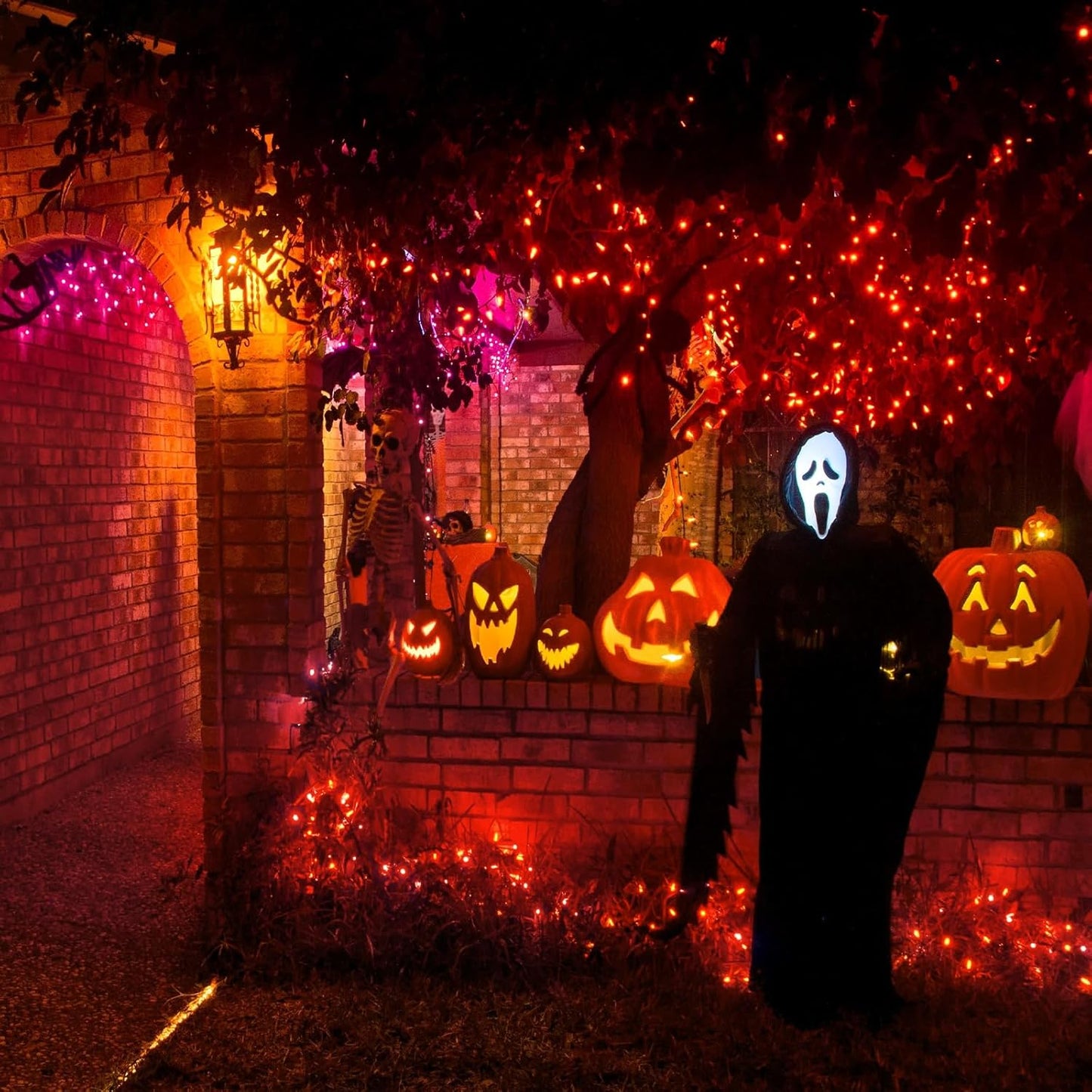 Orange Halloween Lights Outdoor, 100FT 300 LED Halloween String Lights with 8 Modes Waterproof, Plug in Green Wire Twinkle Tree Light for Indoor Patio Yard Party Holiday Decorations