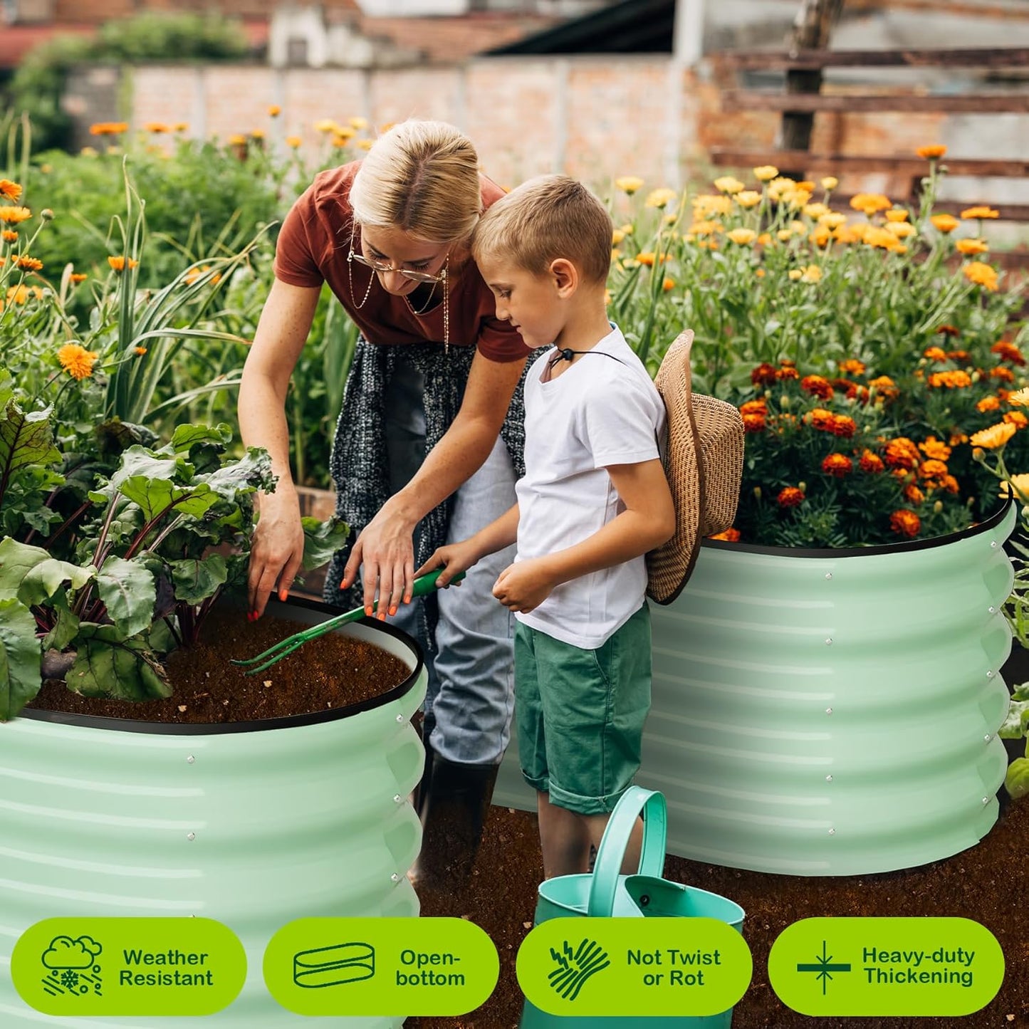2 Pcs 4.5x2x1.5ft Oval Raised Garden Bed,Galvanized Raised Beds,Open-Ended Base Metal Raised Planter Beds,Garden Bed Outdoor,Planter Raised Boxes for Vegetables,Flowers,Tool-Free Asse,Green