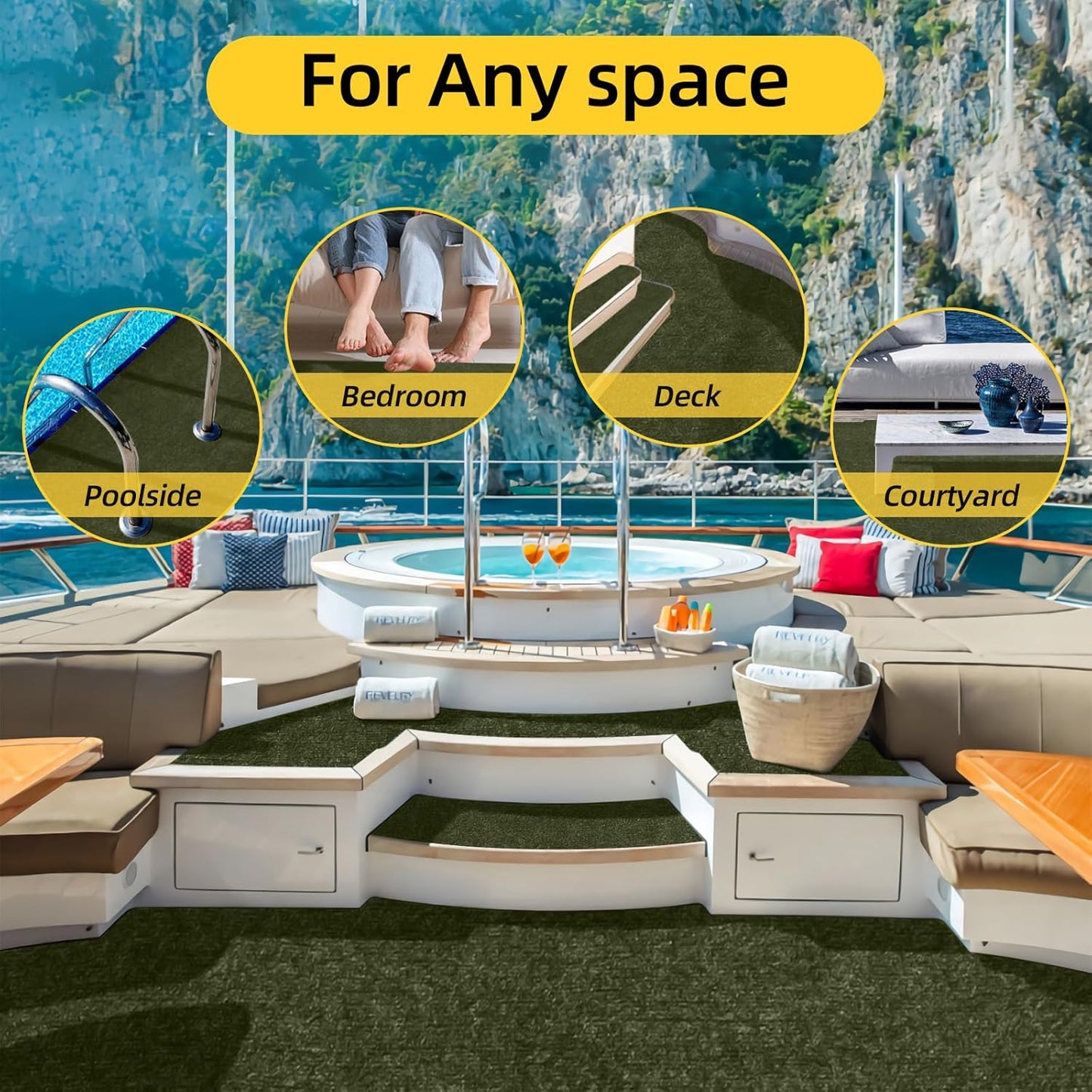 Marine Carpet,5 FT x 25 FT Olive Green Indoor Outdoor Carpet 0.2" Thick with Water-Proof TPE Backing, Non-Slide for Home, Patio, Porch, Deck
