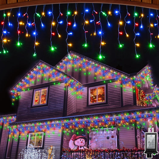 648 LED Christmas Lights with 144 Drops, 66ft 8 Modes Christmas String Lights Outdoor, Waterproof Christmas Decorations Fairy Lights with Timer Memory for Xmas Party Patio Window Fence Multicolor