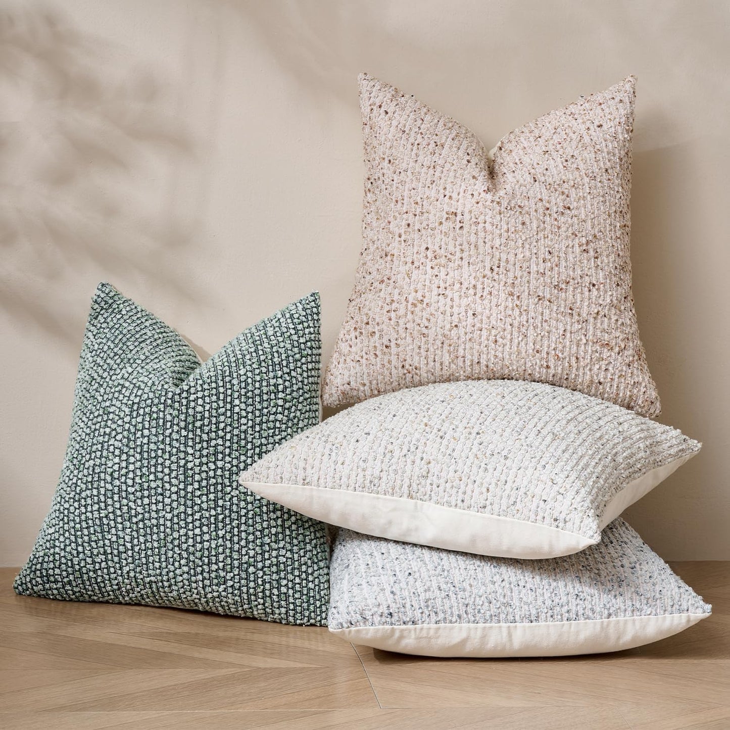 Striped Throw Pillow Covers 22x22 Set of 2 Cream Grey Textured Boucle Chic Morden Boho Accent Farmhouse Square Decorative Couch Pillow Covers for Home Decor Bed Sofa Living Room