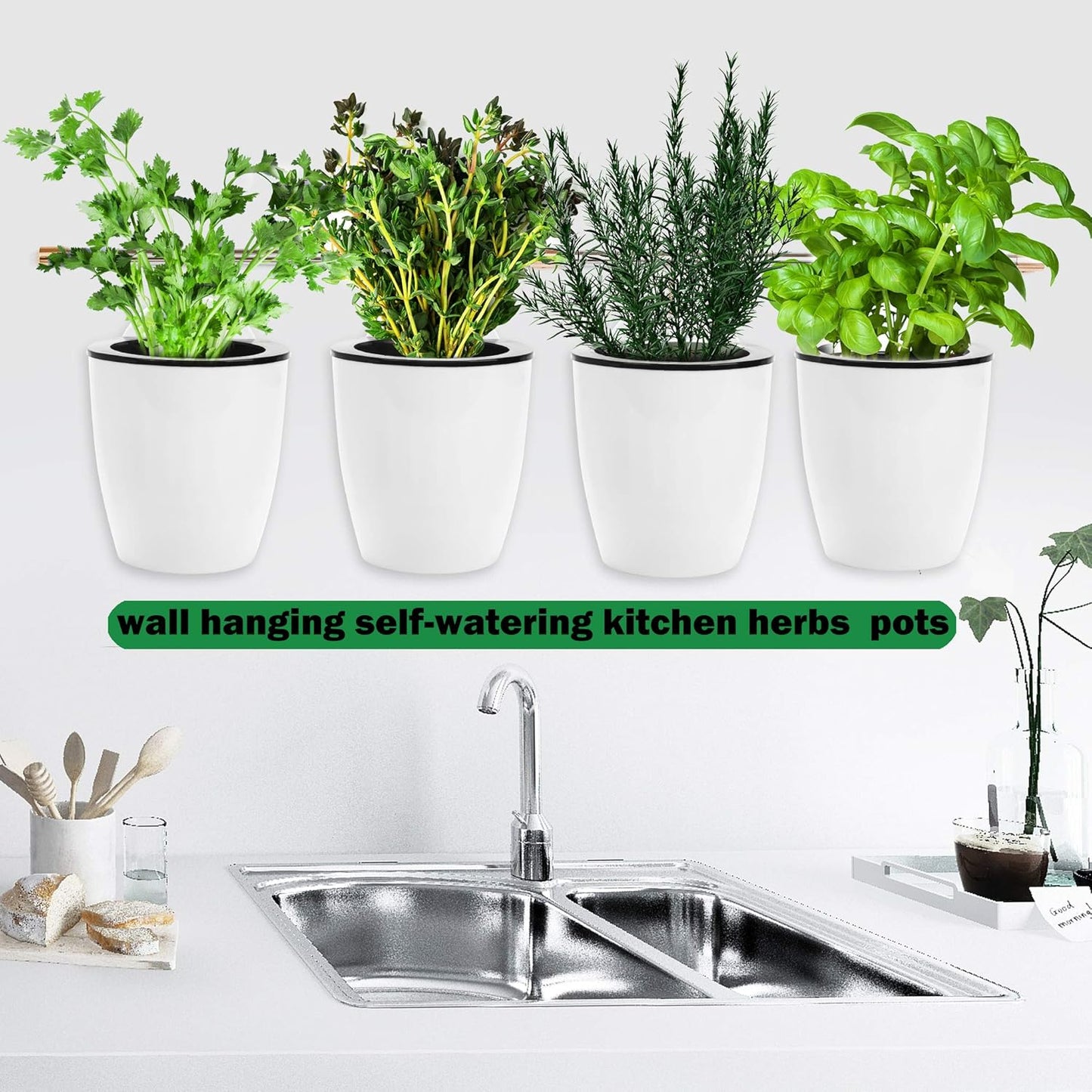 ORIMERC 6 Pack White Self Watering Planter Pots Vertical Living Wall Planter Indoor Outdoor Plant Wall Flower Basket Kitchen Herbs Railing Fence Trellis Decor (Small)