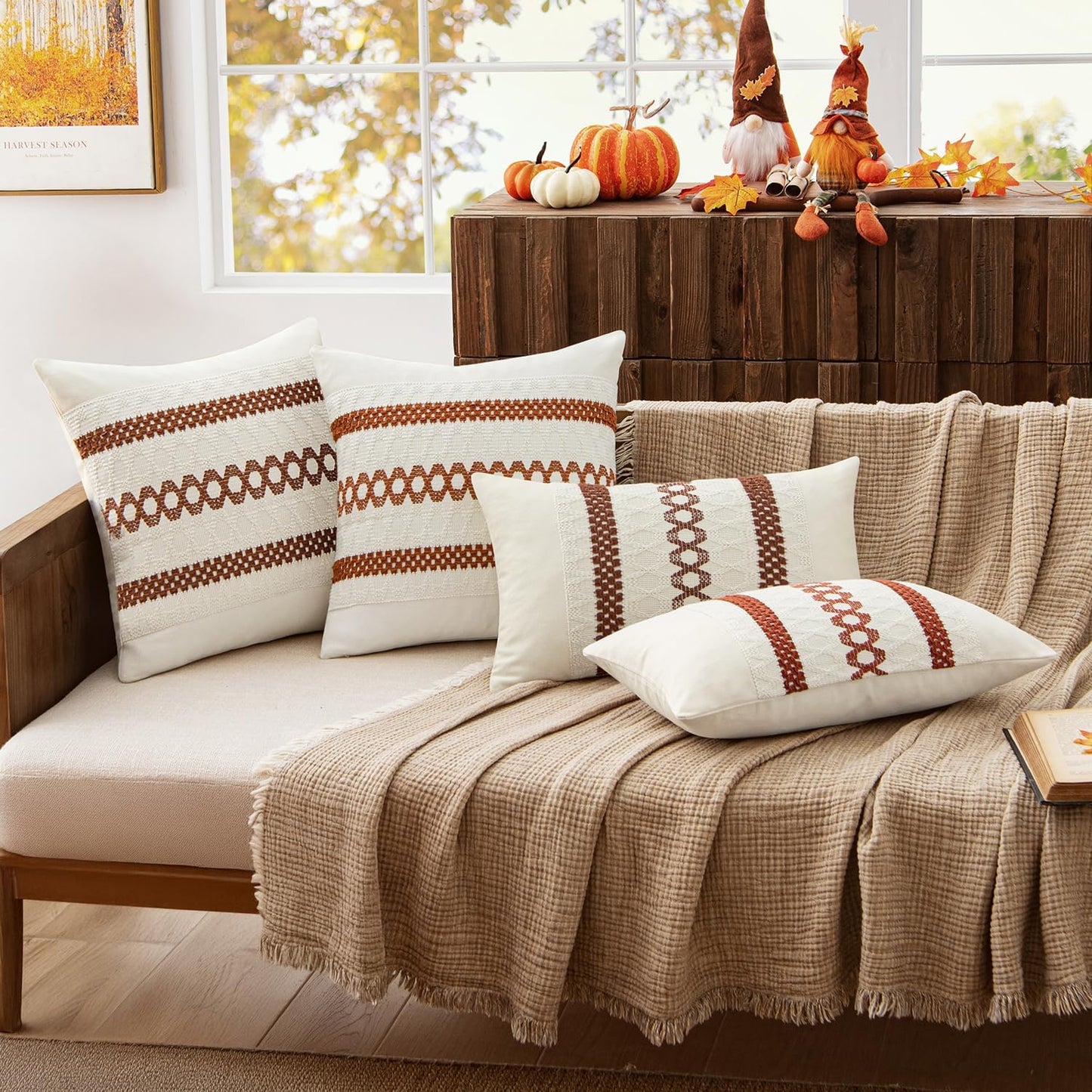 MIULEE Set of 2 Rust Fall Decorative Pillow Covers 20x20 Inch Farmhouse Rustic Boho Couch Throw Pillows Modern Cotton Cushion Covers Retro Cute Macrame Woven Home Decor for Bed Sofa Chair