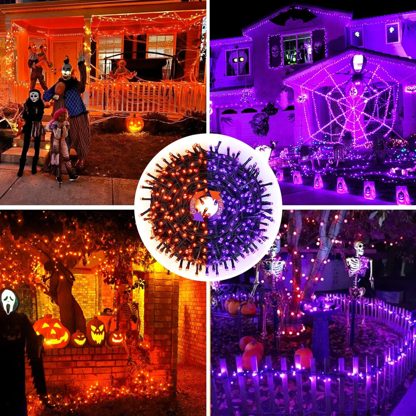 JMEXSUSS 200 LED Orange and Purple Halloween Lights Plug in, 66ft Connectable Color Changing Christmas String Lights with Remote, Outdoor Waterproof Tree Lights for Yard Halloween Decor