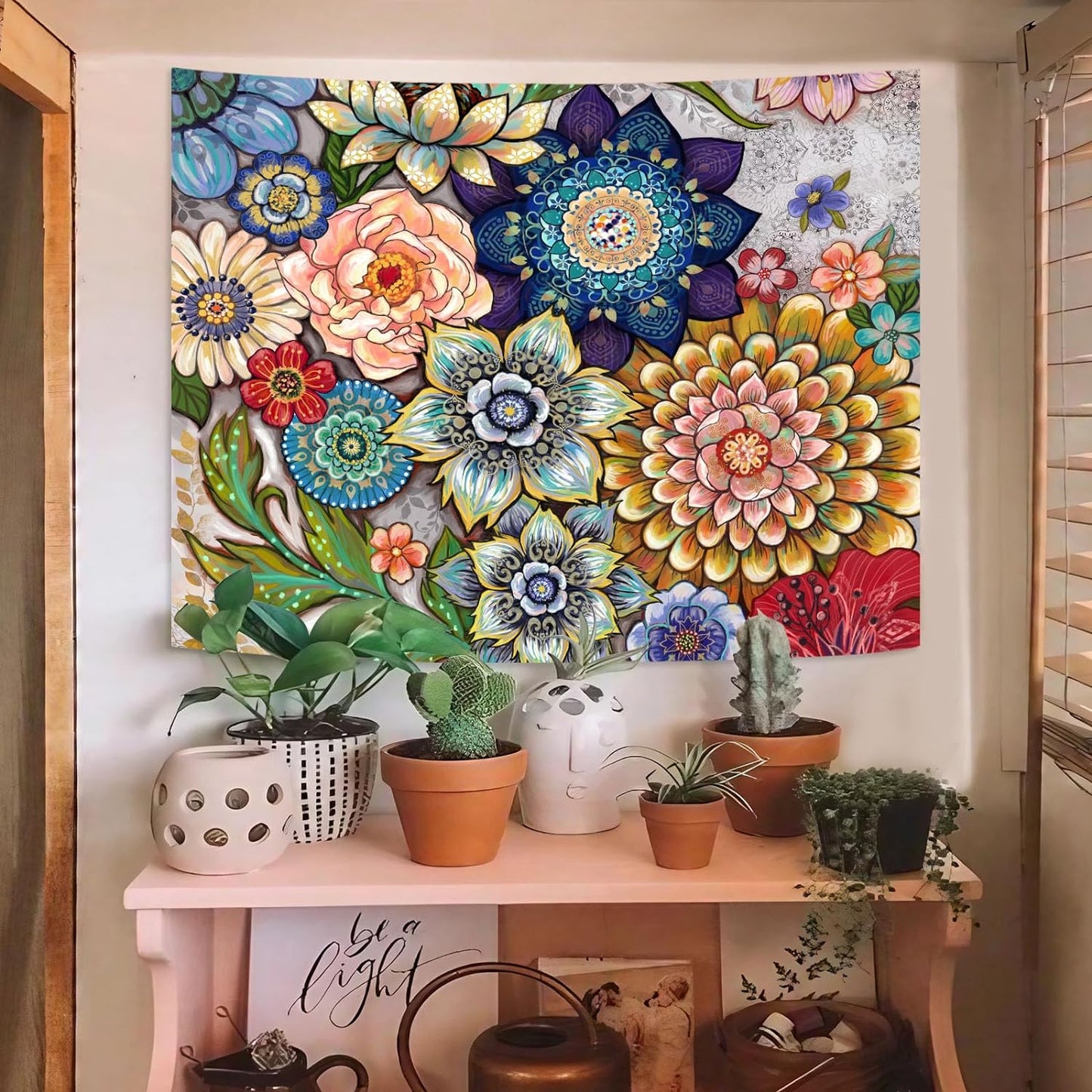 Neasow Colorful Floral Tapestry Wall hanging, Bright Boho Fabric Blossom Tapestries, Multi Color Tapestry for Bedroom Home Hippie Wall Decor 68×90 inch