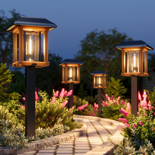 XMCOSY+ Solar Pathway Lights Outdoor Waterproof IP65 - Dual-Tone 25 LM LED Solar Garden Lights for Yard, Glass Outdoor Lighting for Garden Patio Yard Landscape Walkway Driveway Lawn Decor (Warm White)