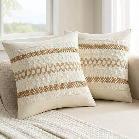 MIULEE Set of 2 Neutral Boho Decorative Pillow Covers 20x20 Inch Farmhouse Rustic Couch Throw Pillows Modern Spring Cotton Cushion Covers Retro Cute Macrame Woven Home Decor for Bed Sofa Chair