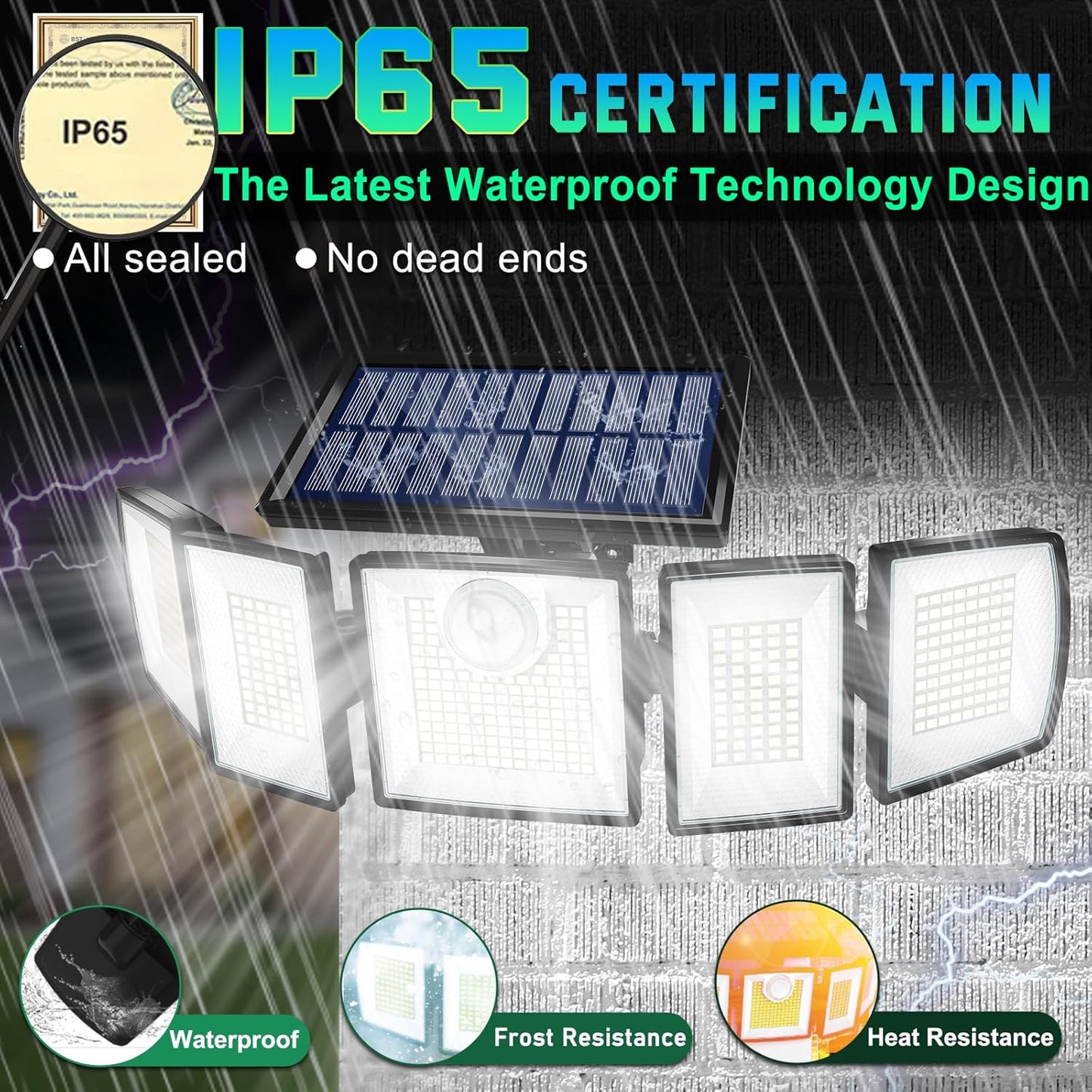 Solar Lights Outdoor Waterproof Motion Sensor - 416 LEDs 3000 Lumens Super Bright 3 Brightness Solar Flood Security Light for Outside - 2Pack（with Ground Plug）