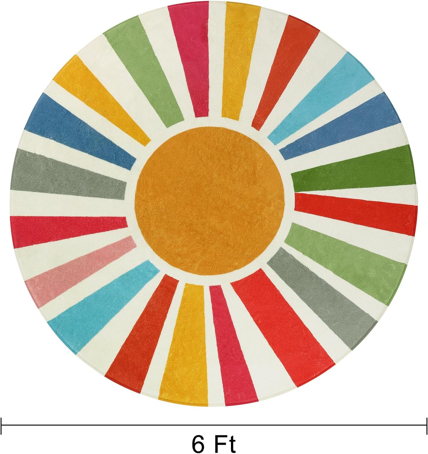 STARUIA Round Boho Rug 6 Ft Washable Round Area Rug for Playroom, Sunshine Circle Rug for Kids Room, Non-Slip Circluar Rainbow Carpet Soft Large Kids Rug for Classroom Dorm Bedroom
