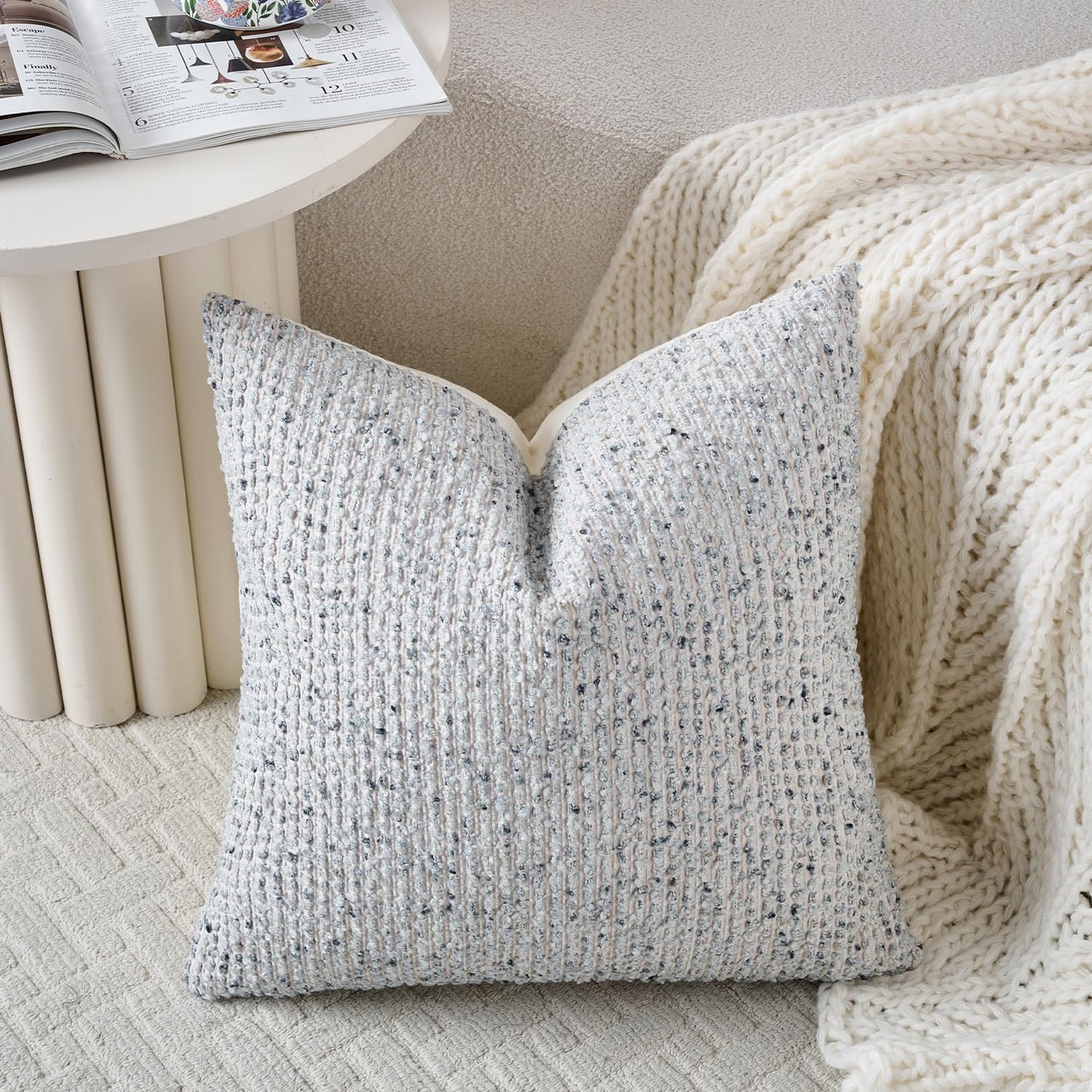 Striped Throw Pillow Covers 22x22 Set of 2 Blue Textured Boucle Chic Morden Boho Accent Farmhouse Square Decorative Couch Pillow Covers for Home Decor Bed Sofa Living Room
