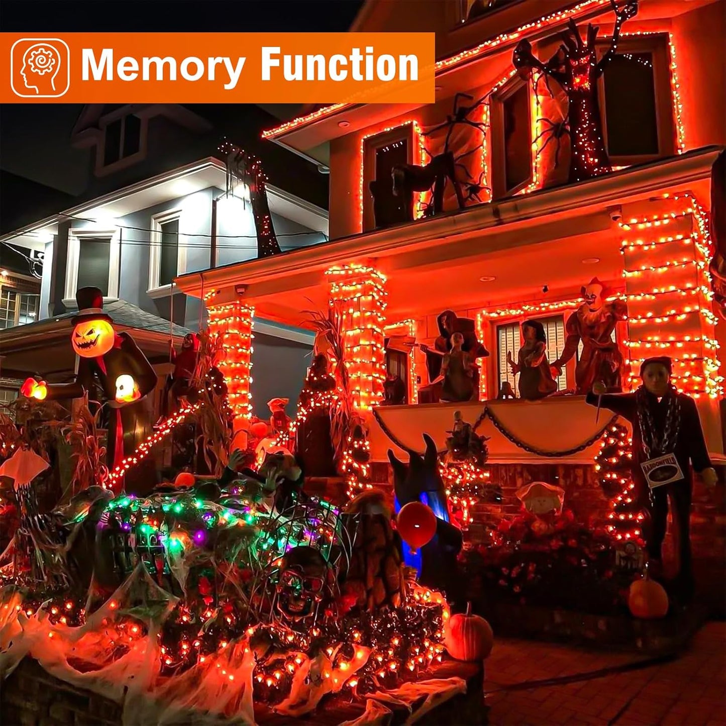 2 Pack Halloween Lights Outdoor, Total 200FT 600 LED Orange String Lights for Outside with 8 Modes Waterproof, Plug in Halloween Decorations for Indoor Bedroom Patio Garden Party Holiday