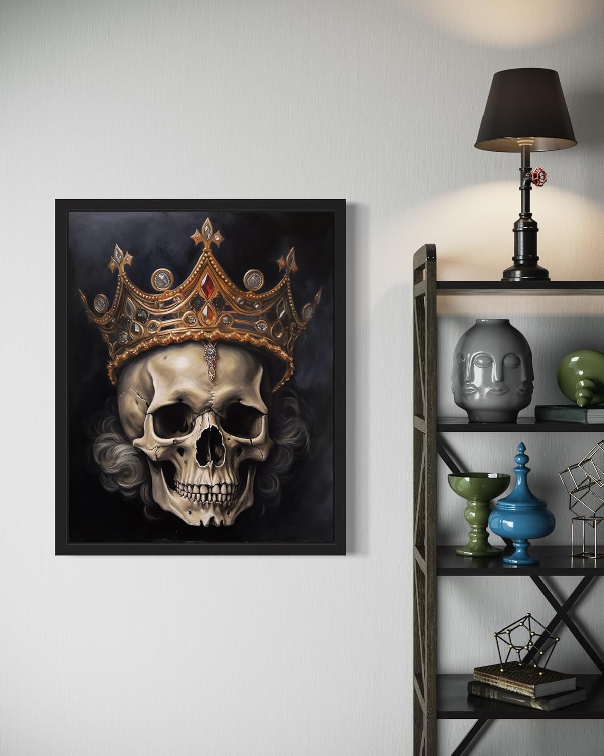Skull Queen Poster Art Print, Halloween Scary Vintage Wall Art Academia Spooky Painting Decoration for Horror Prints, Gothic Posters Bedroom Decor 89 (Skull Queen, 11 x 14 inches, Black Frame)