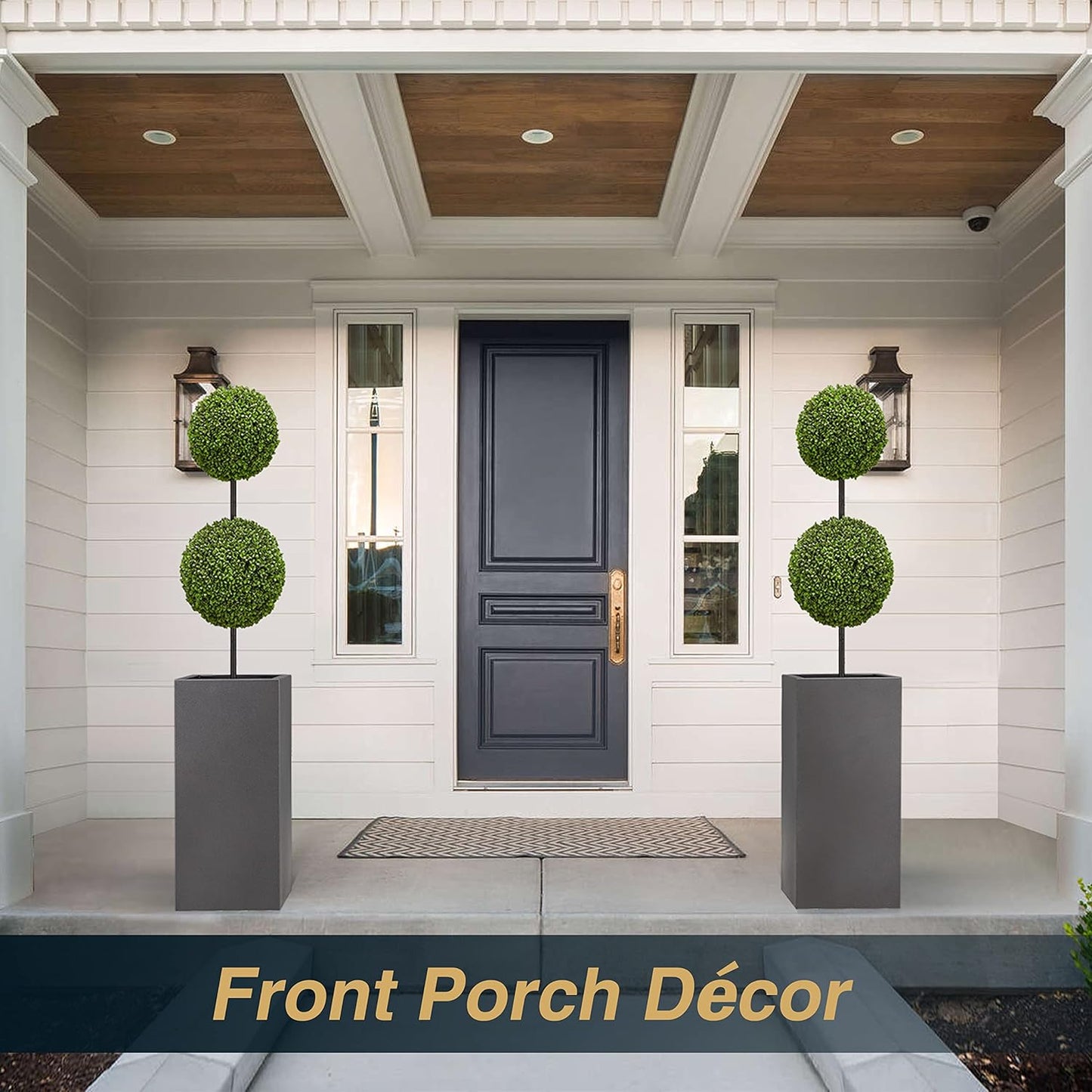 Metallic Heavy Tall Outdoor/Indoor Planter Box, Rectangular, 14Lx14Wx30H Inches, ‎25LBS/PC, Dark Gray, No Assembly Required and Seamless, Set of 2