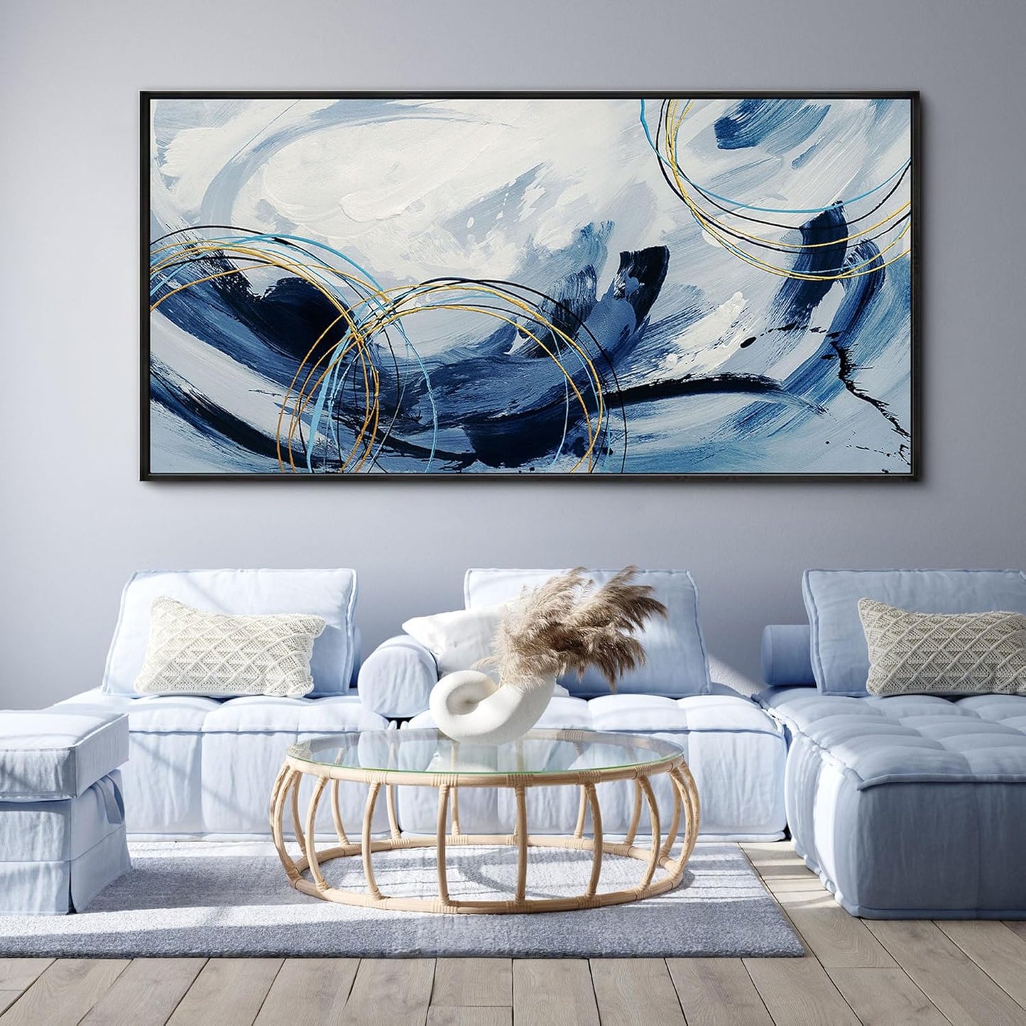 yiijeah Bedroom Wall Decor - Wall Hanging Decor Wall Pictures for Living Room Home Sign Horizontal Wall Art Dining Room Blue and Gray Bathroom Decoraciones Para Sala