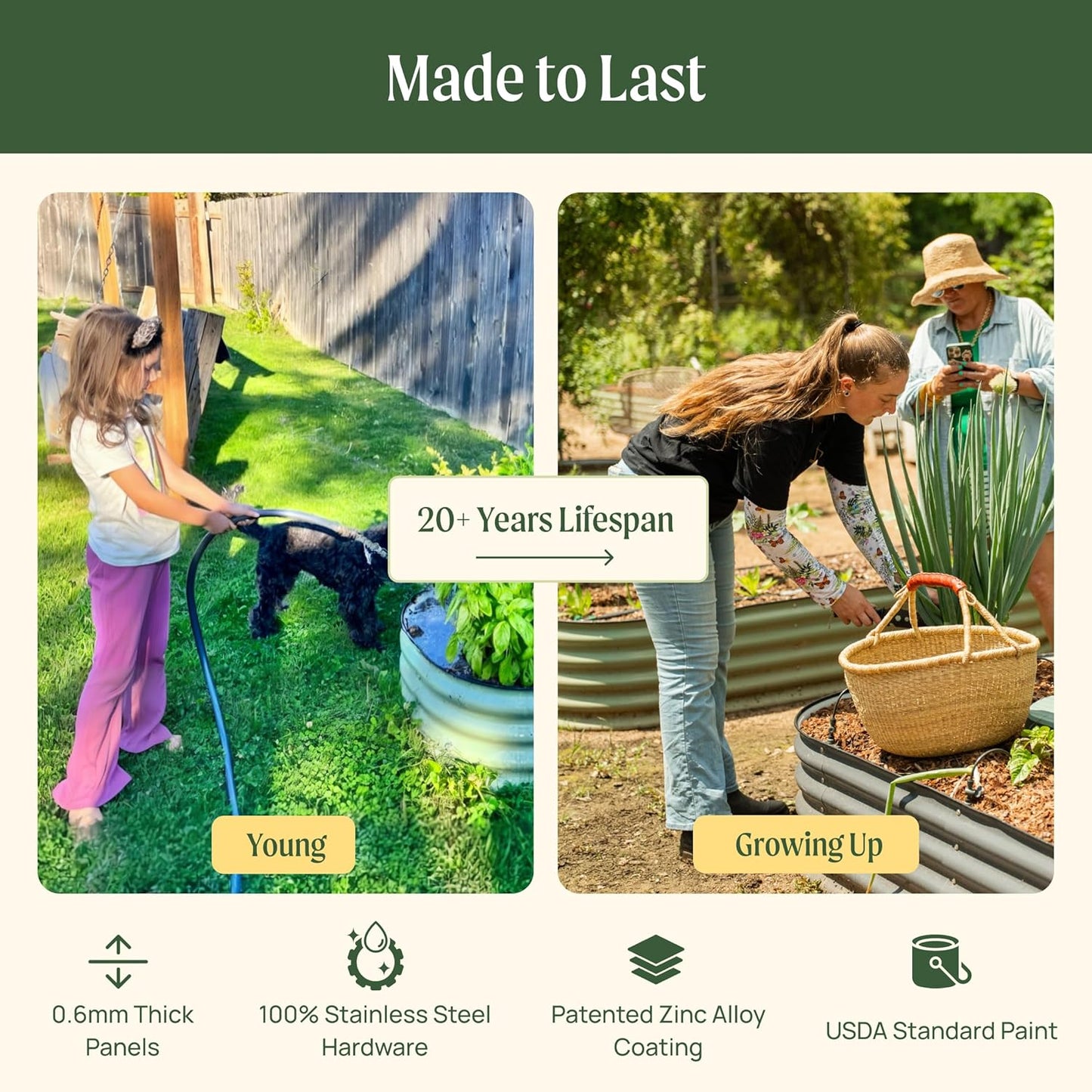 Vego Garden 32" Extra Tall Oval Metal Raised Garden Bed Kit - 9 in 1 Modular Planter Box for Vegetables, Flowers, Fruits - British Green