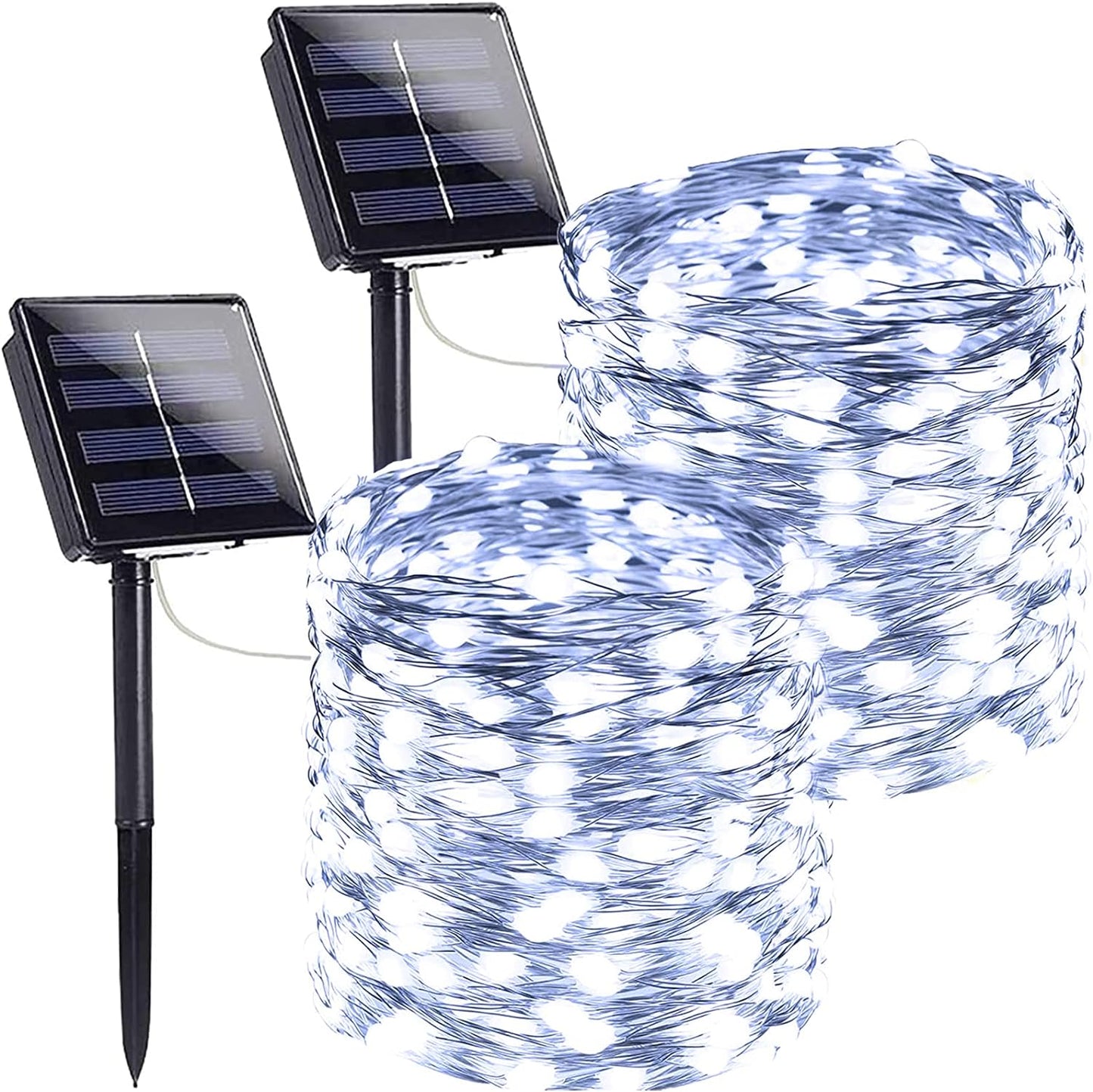 SANJICHA 2-Pack Each 72FT 200 LED Solar String Lights Outdoor, Waterproof Solar Fairy Lights Silver Wire 8 Lighting Modes Solar Twinkle Lights for Tree Garden Party Xmas Wedding Decor (Cool White)