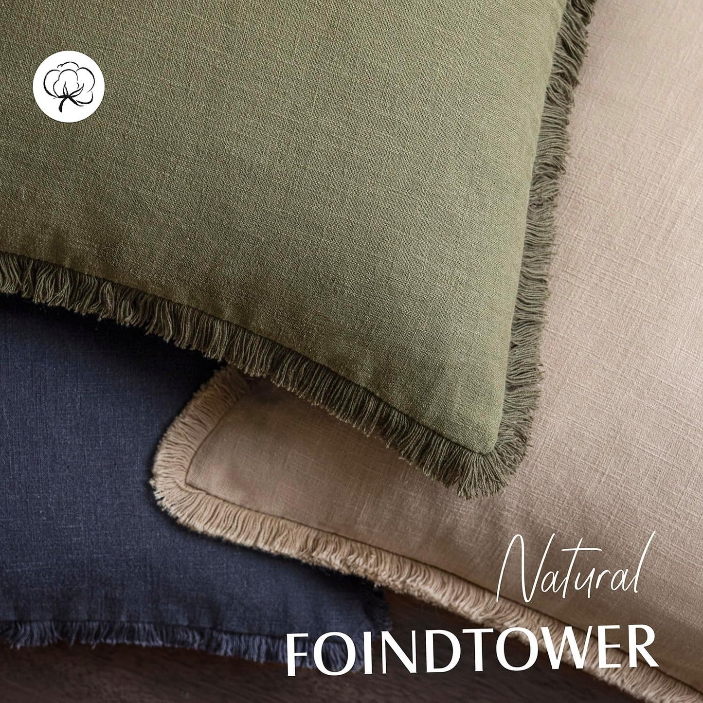 Foindtower Set of 2 Decorative Linen Fringe Throw Pillow Covers Boho Farmhouse Cushion Cover with Tassels Soft Accent Pillowcase for Couch Chair Sofa Bed Living Room Home Decor,24×24 Inch,Tan Beige